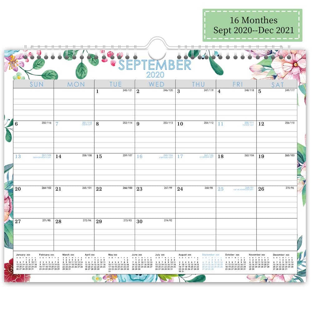 Wall Calendar Sept 2020-Dec 2021,16 Monthes Academic Monthly Desk Calendar Planner, Twin Wire Hanger, 15" x 11.5"