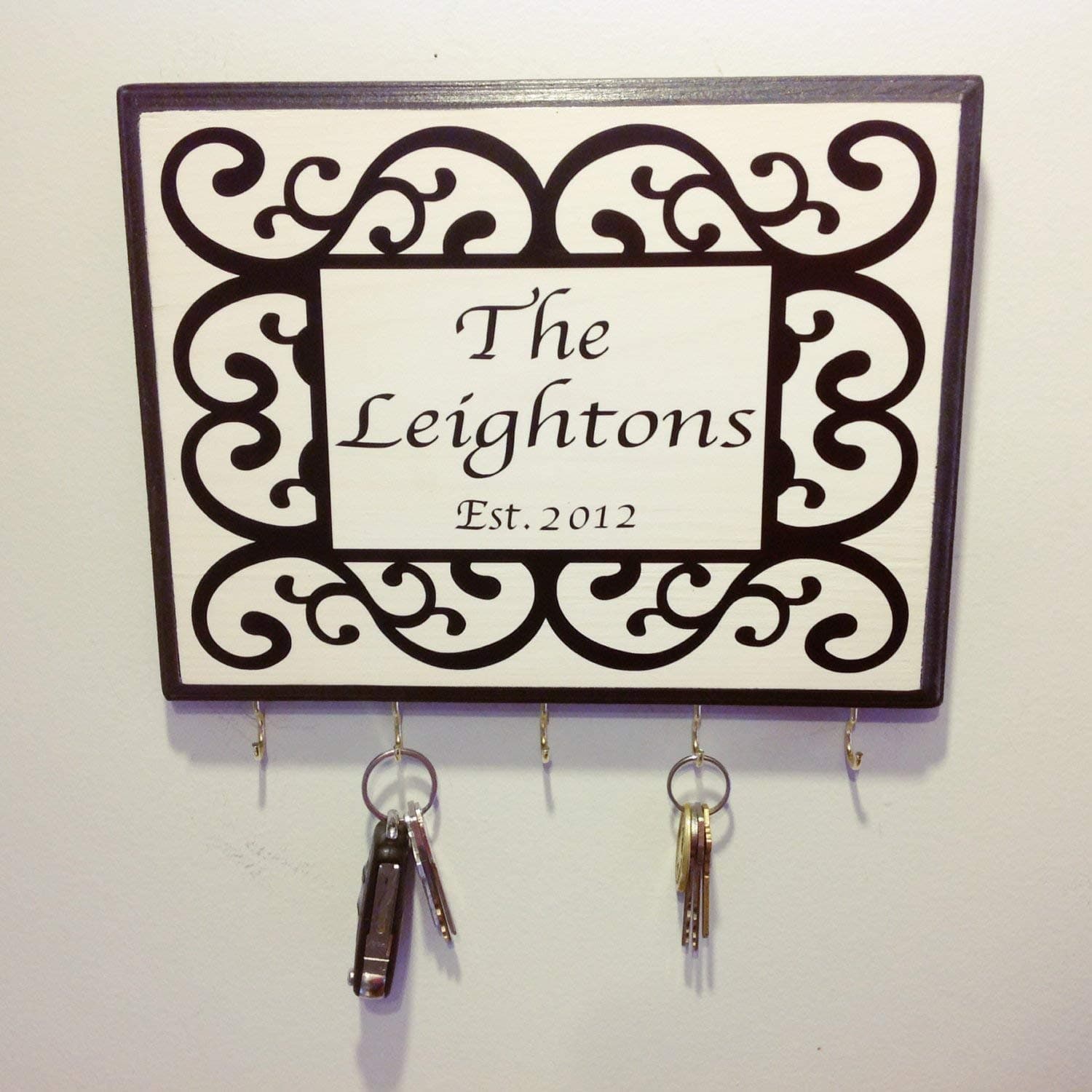 Decorative Scroll Design Personalized Last Name Sign with Established Year. Personalized Wedding Gift, Engagement Gift - Anniversary Gift