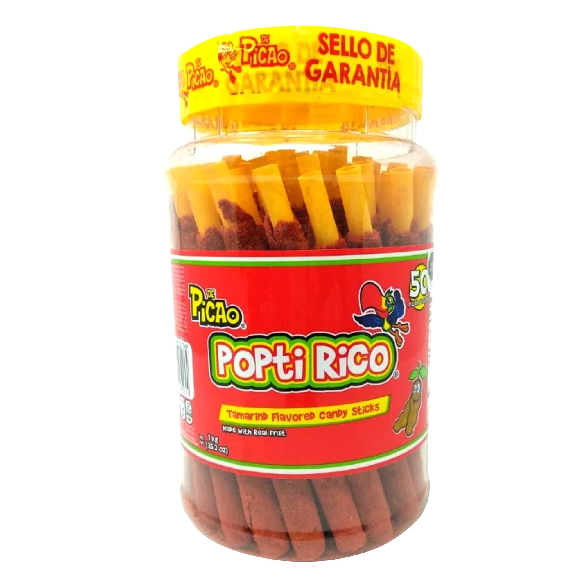Spicy Tamarind Candy Sticks, 50 count, 1kg., Popti Rico Tamarindo, Dulces Mexicanos, 100% Tamarind Mexican Candy
