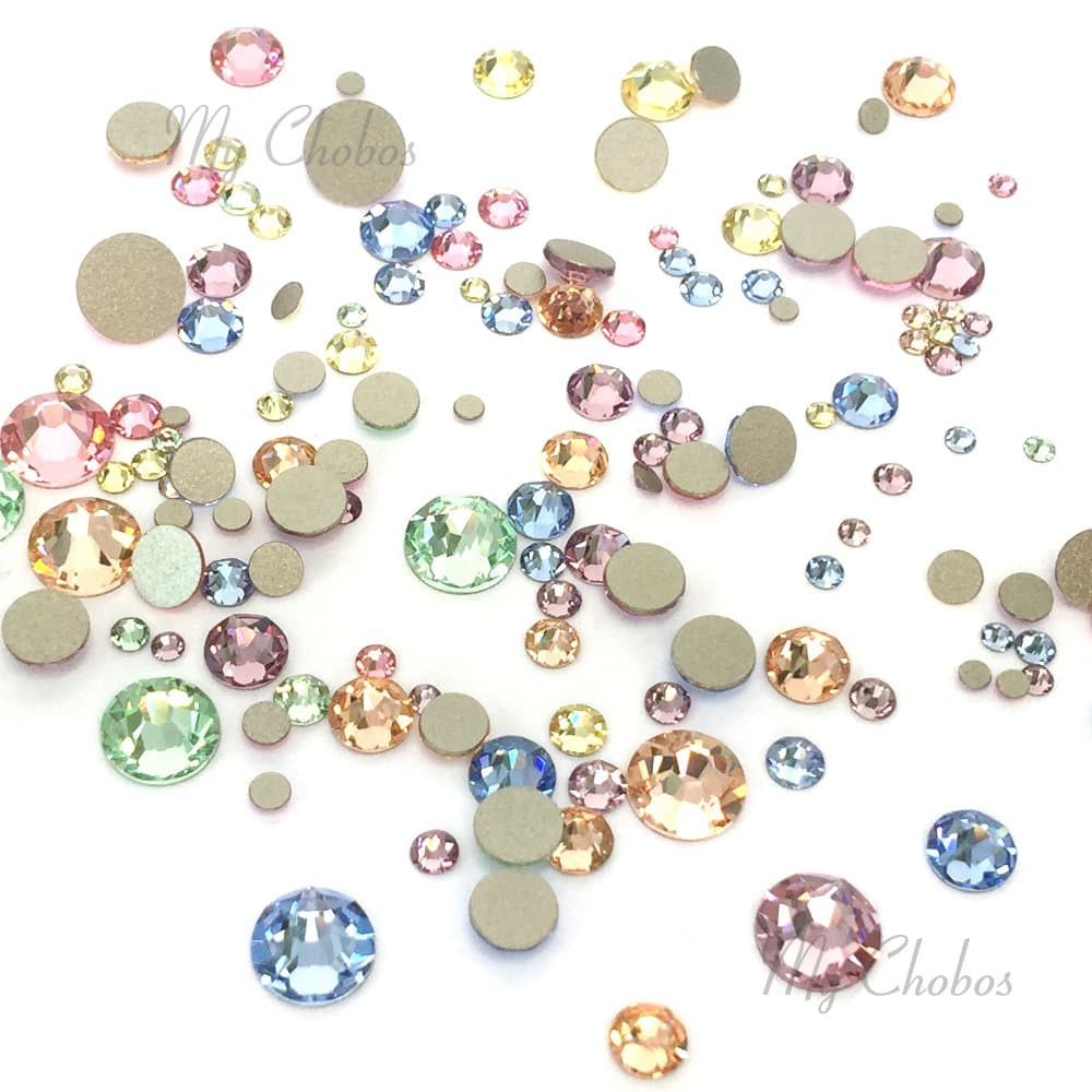 BABY Colors mixed with Swarovski 2058 Xilion / 2088 Xirius Rose flatbacks sizes ss5, ss7, ss9, ss12, ss16, ss20, ss30 No-Hotfix rhinestones nail art 144 pcs (1 gross) from Mychobos (Crystal-Wholesale)