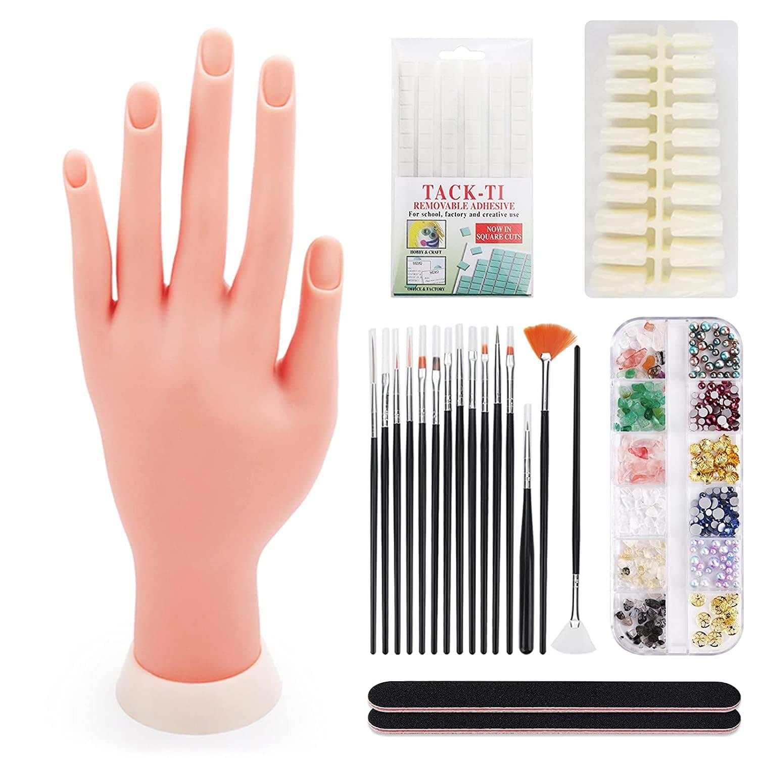 Deciniee Practice Hand for Acrylic Nails:Silicone Nail Practice Hand with 200Pcs Nail Tips - Adjustable Nail Hand Practice Model for Women Girls - Training Hand Manicure Kit for DIY Nail Art