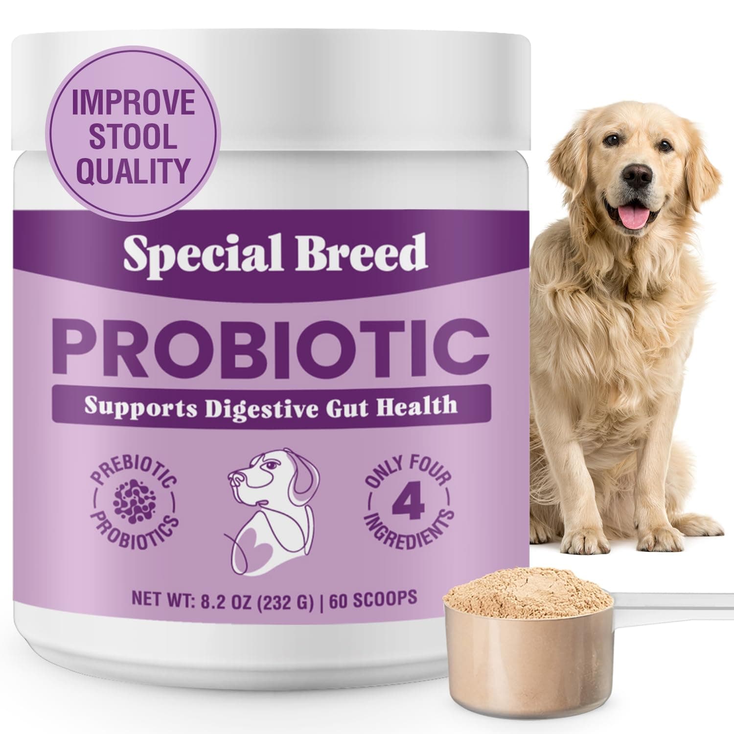 Probiotics for Dogs - Dog Probiotics Powder for Digestive Health, Gut Support & Immune Boost - Premium Blend with Prebiotics & Digestive Enzymes - Maximum Potency - 60 Scoops