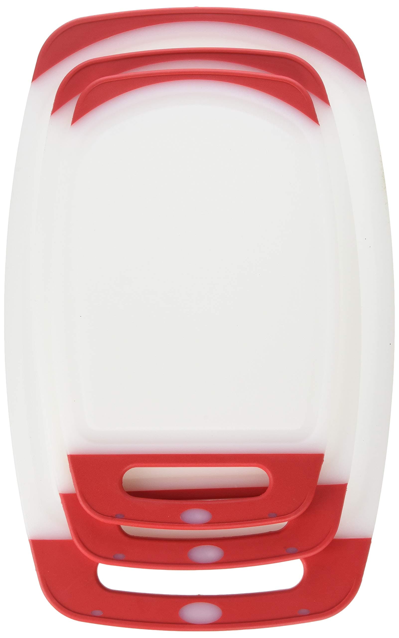 Premium Plastic Cutting Board Set By Wahilulu - 3 pc Non-Slip Kitchen Essential Chopping Board Kit - Dishwasher Safe - Non-Slip Rubber Ends & Handles - Anti-Drip Juice Groove Lip (Medium, Red)