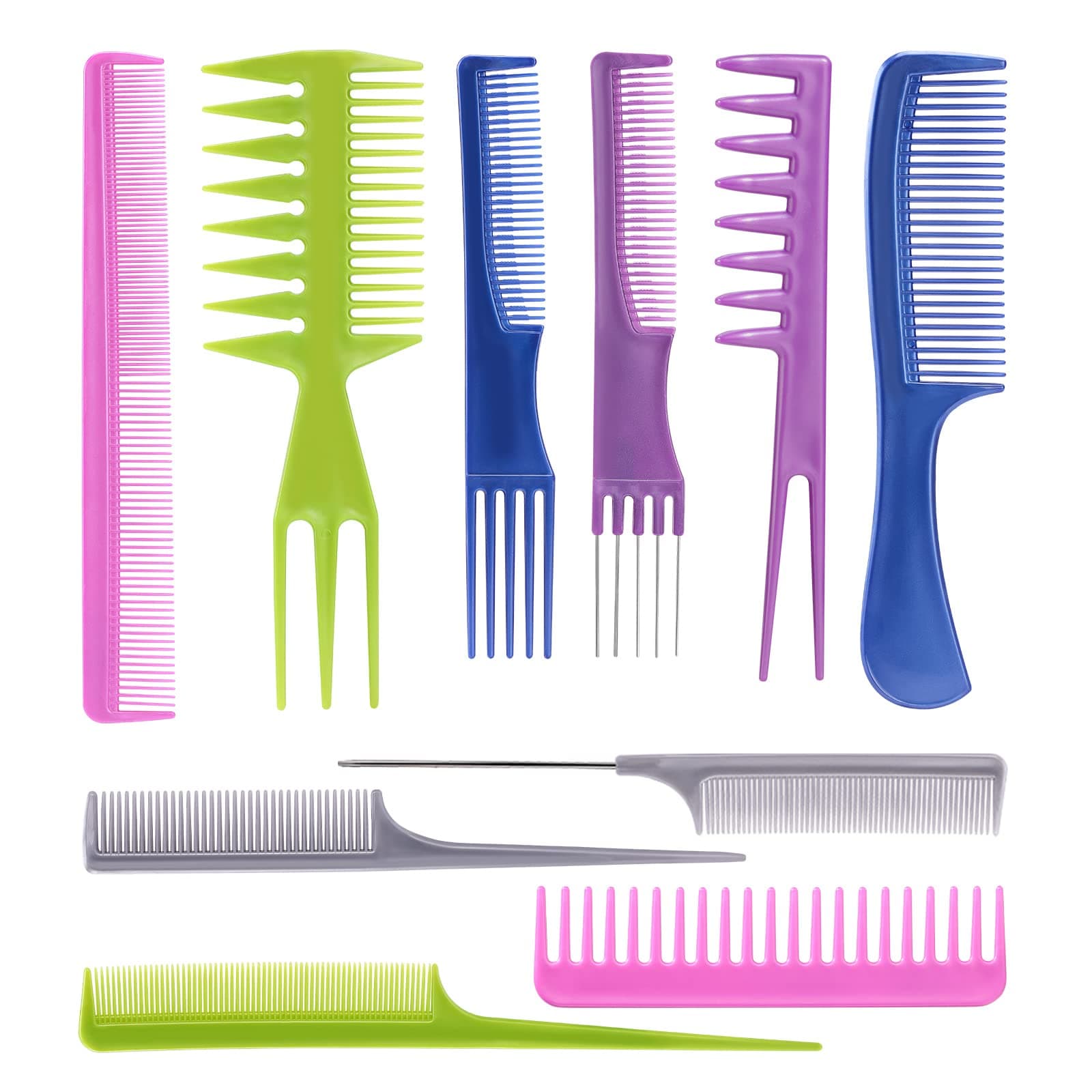 Oneleaf 10PCS Hair Stylists Professional Styling Comb Set Variety Pack Great for All Hair Types & Styles-Colorful