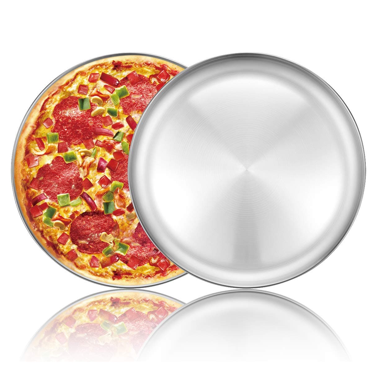 Pizza Baking Pan Pizza Tray - Deedro 12 inch Stainless Steel Pizza Pan Round Pizza Baking Sheet Oven Tray, Nonstick & Healthy Bakeware for Oven Baking, 2 Pack