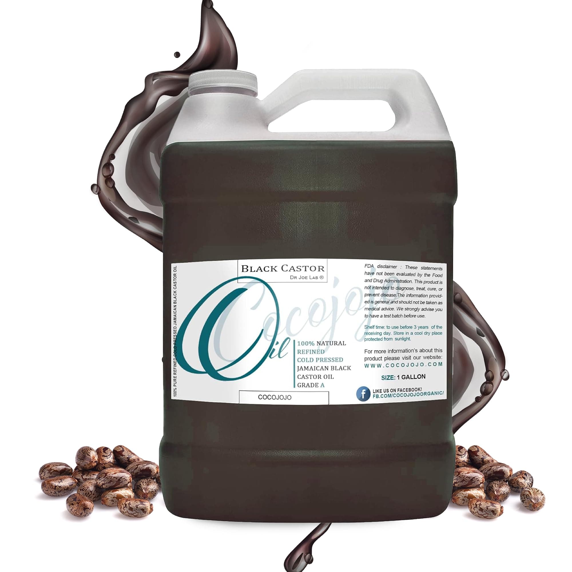 Jamaican Black Castor Seed Oil 128 oz 100% Pure Natural Black Castor Oil Partially Refined Cold Pressed JBCO 1 Gallon - Therapeutic Grade A for Hair Skin Body Eyebrow Eyelash