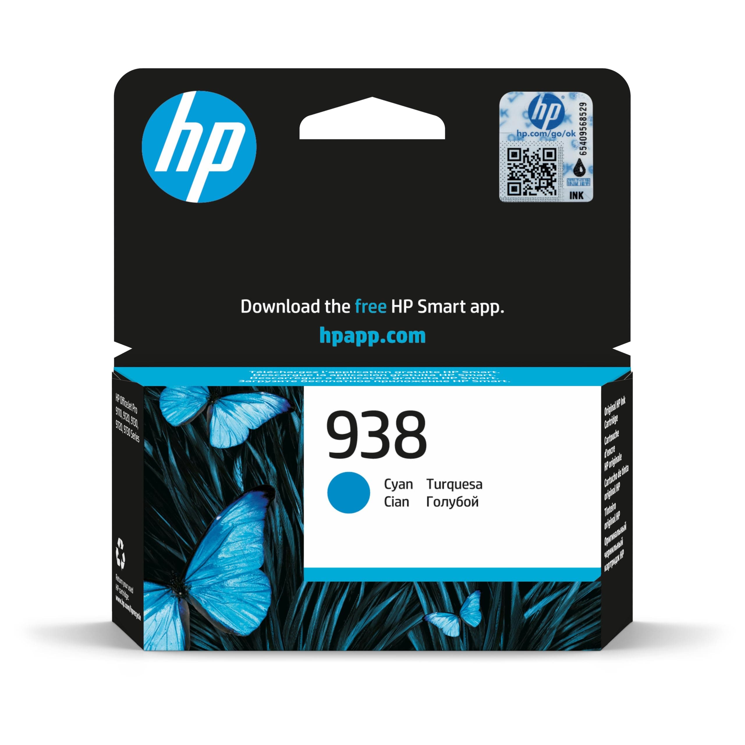 HP 938 Cyan Original Ink Cartridge|Cyan|800 pages|HP OfficeJet Pro 9120, 9123, 9130, 9120b, 9130b, 9720, 9730, 9110b|4S6X5PE.