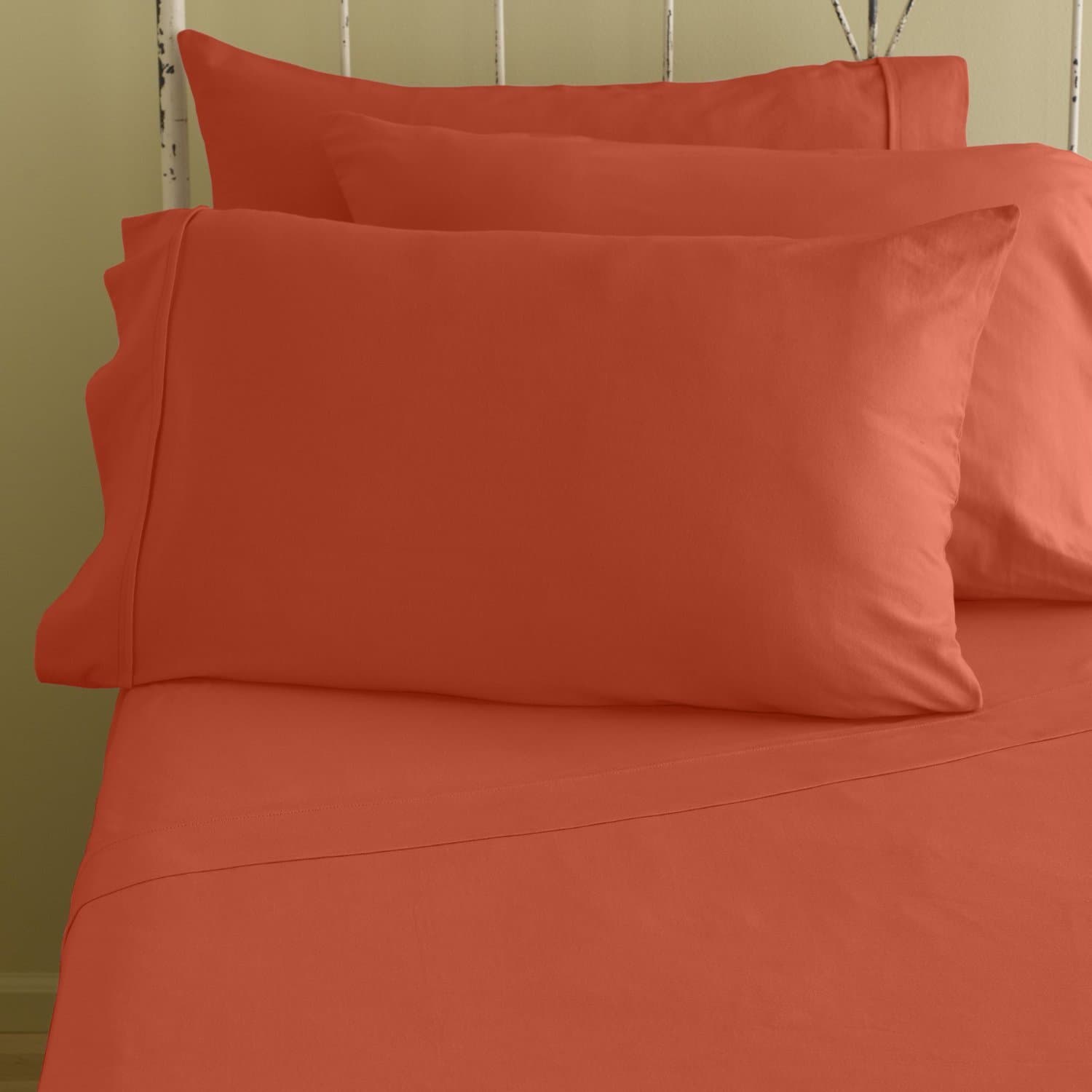 SRP Linen800-Thread-Count 4-Piece Luxurious Super Soft Sheet Set Fits 22'' Extra Large Deep Pocket King Size Camillia Orange Solid, 100% Egyptian Cotton!