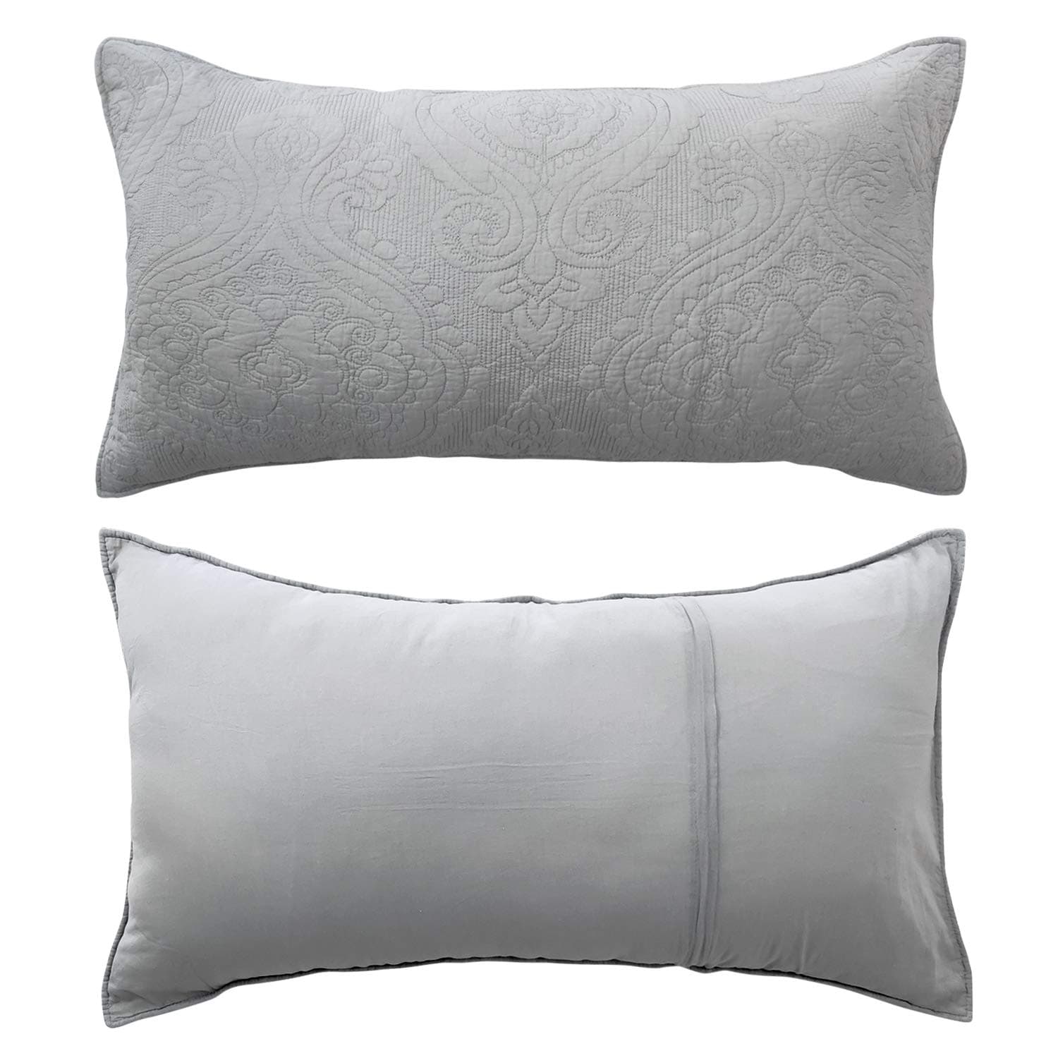 Brandream Embroidered Farmhouse Bedding Grey Damask Quilted Pillow Shams Set of 2 King Size 100% Cotton Pillow Covers