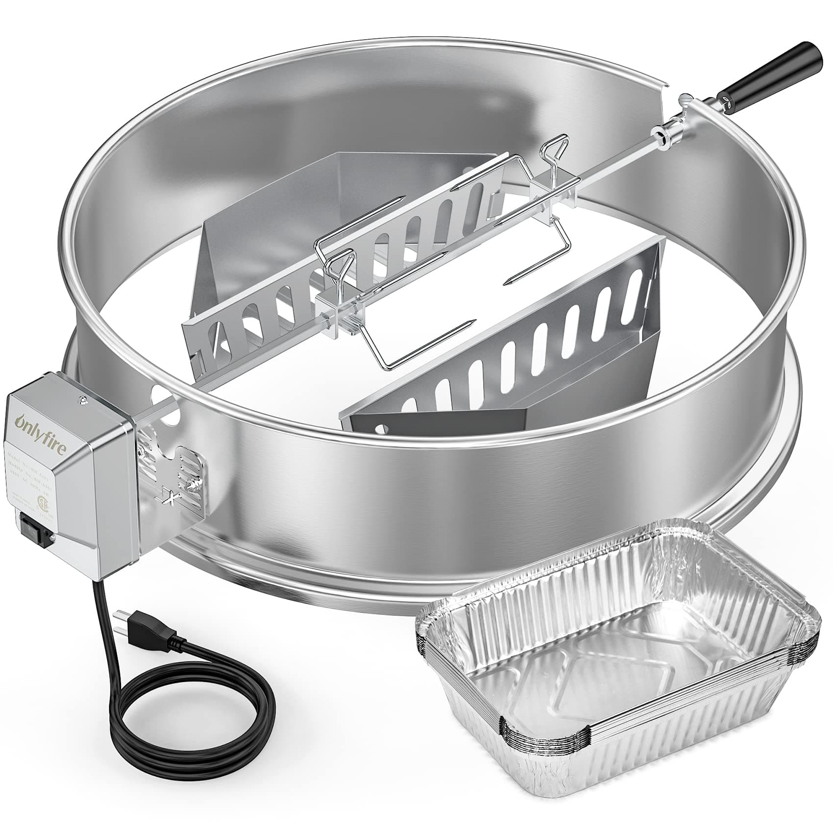 Upgrade Stainless Steel Rotisserie Ring Kit for Weber 22-inch Kettle Charcoal Grills, Comes with Charcoal Baskets and 10 Pack Drip Pans