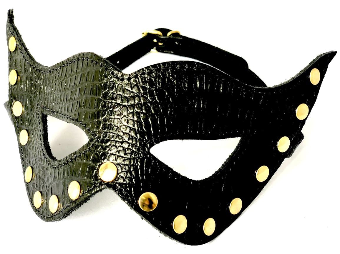 Slap Leather Black Crocodile Print Leather Cat Mask