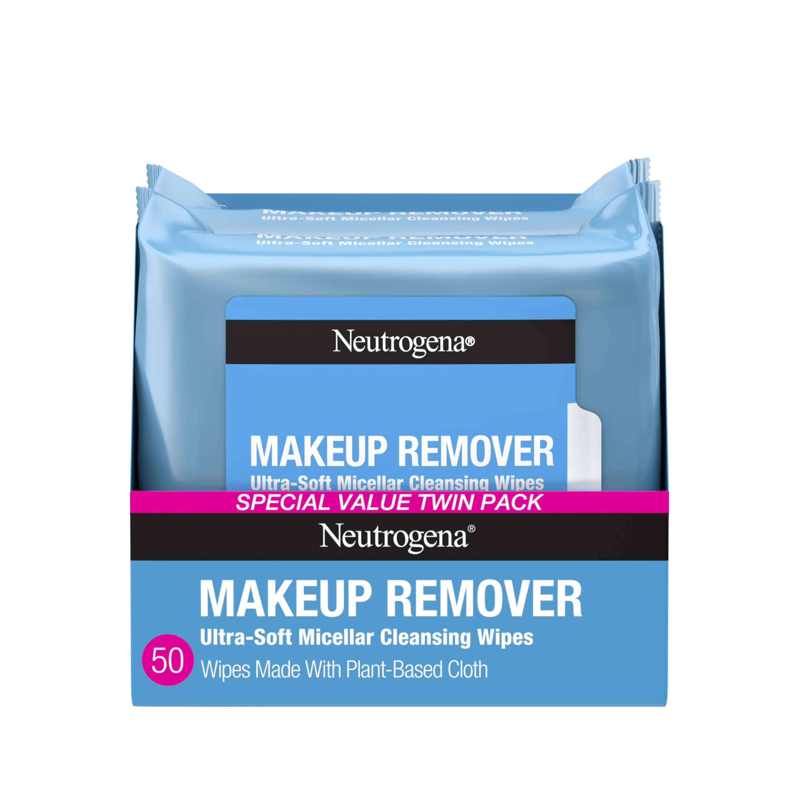 Neutrogena Makeup Remover Cleansing Towelettes, Daily Cleansing Face Wipes to Remove Waterproof Makeup and Mascara, Alcohol-Free, Value Twin Pack, 25 count, 2 Pack
