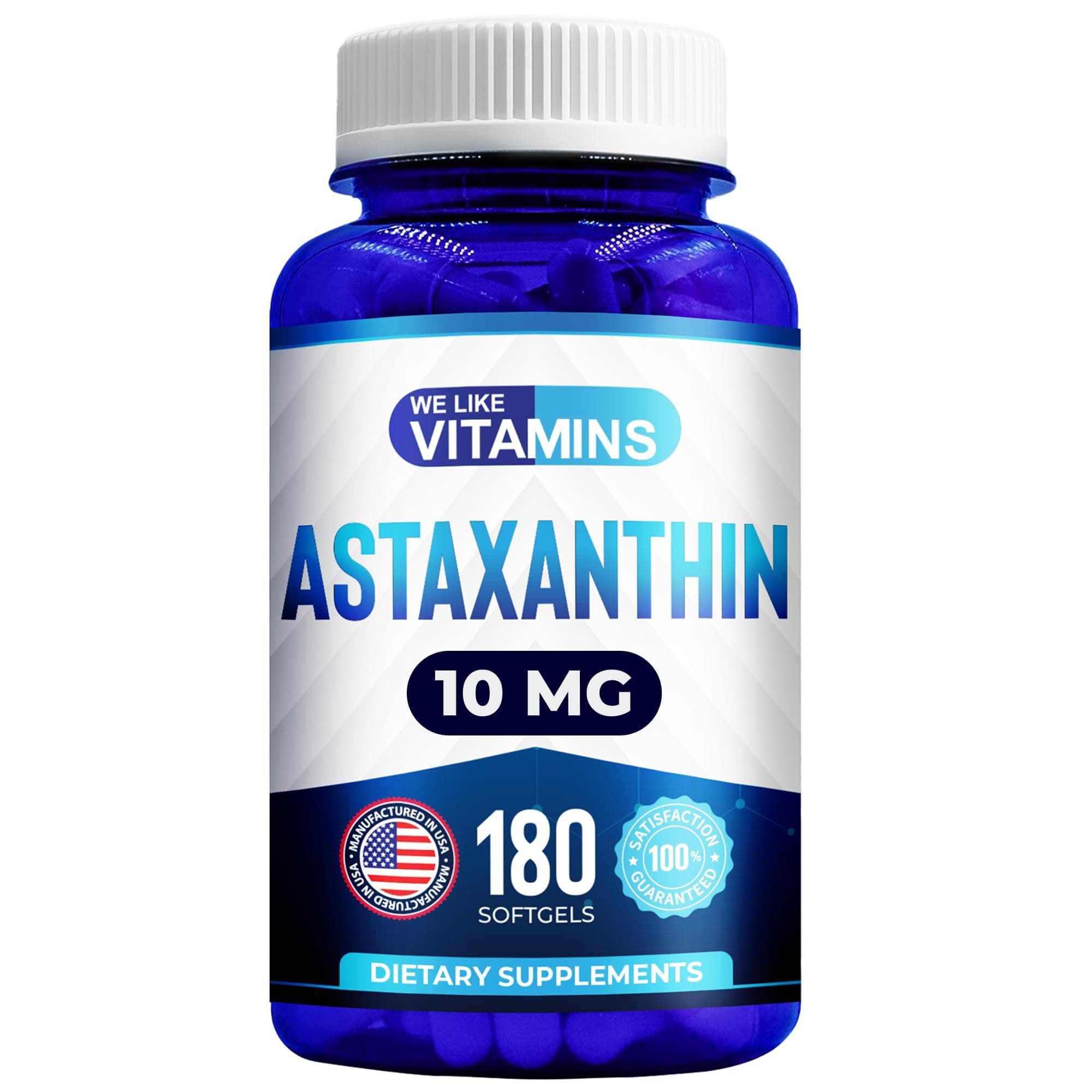 We Like Vitamins Astaxanthin 10mg - 180 Capsules - (Non GMO & Gluten Free)