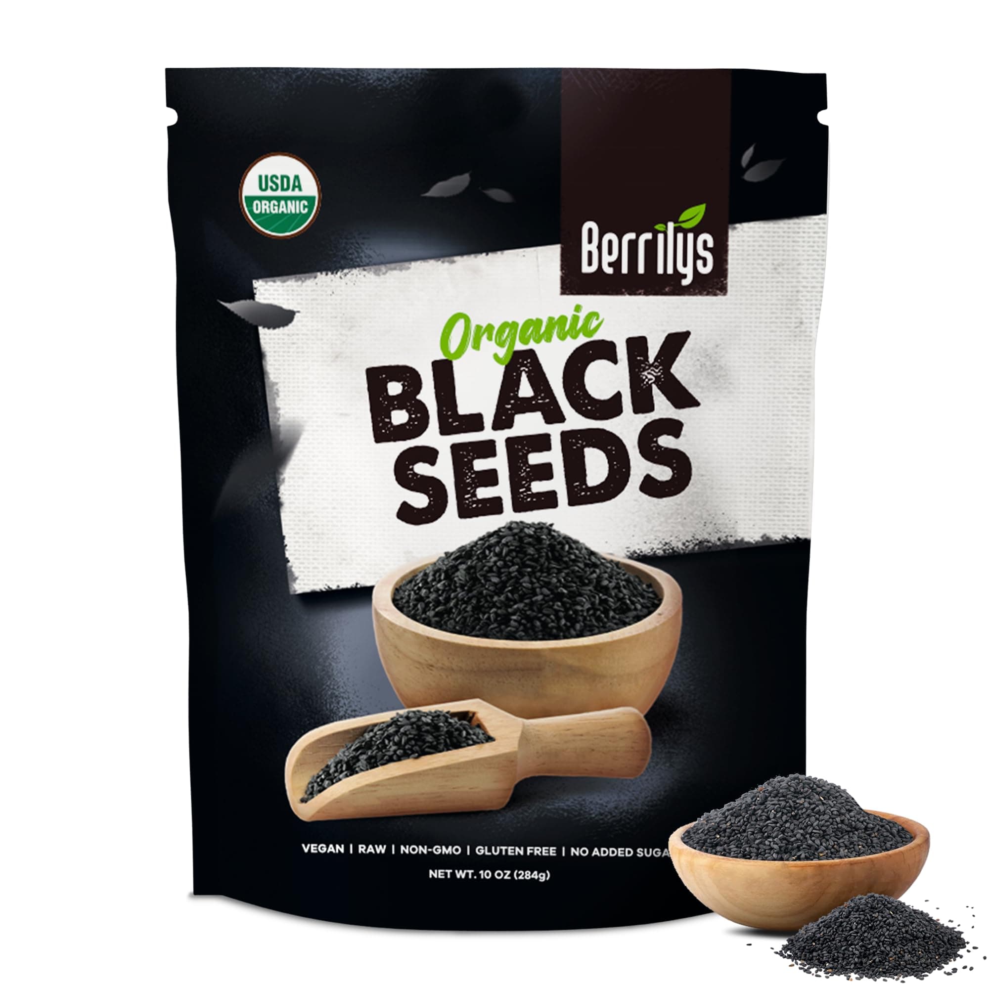 Berrilys Black Seeds - USDA Organic Nigella Sativa, Kalonji & Black Cumin Seeds, Vegan, Gluten-Free - Pure Spice & Health Food, Enhances Flavor of Dishes, Nutrient-Rich, Premium Quality - 10oz