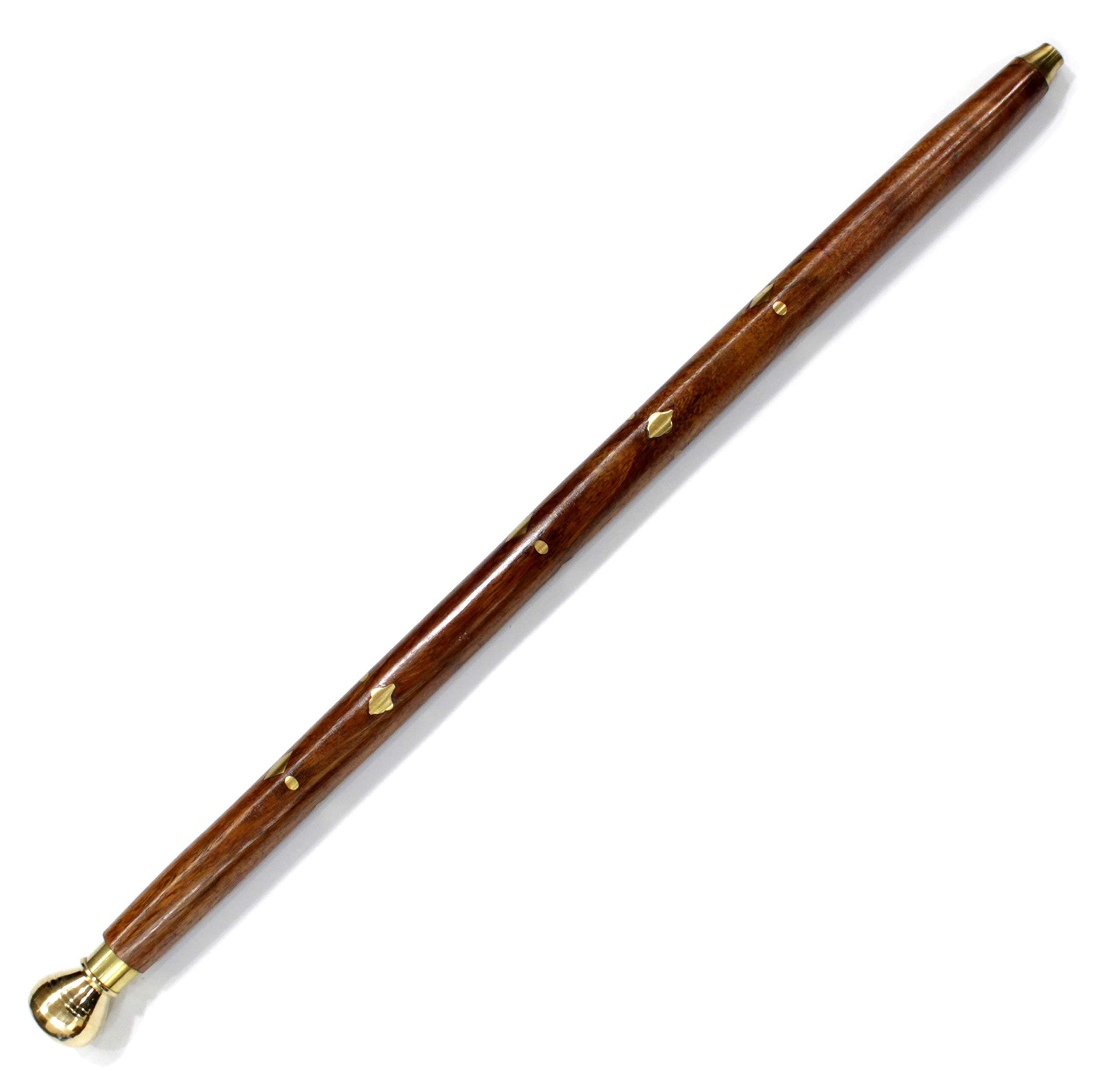 5MOONSUN5's Handcrafted Walking Rule Swagger Wooden Stick with Brass Inlay Design Walking Swagger Stick Steampunk Gears 24 inch with Brass Handle