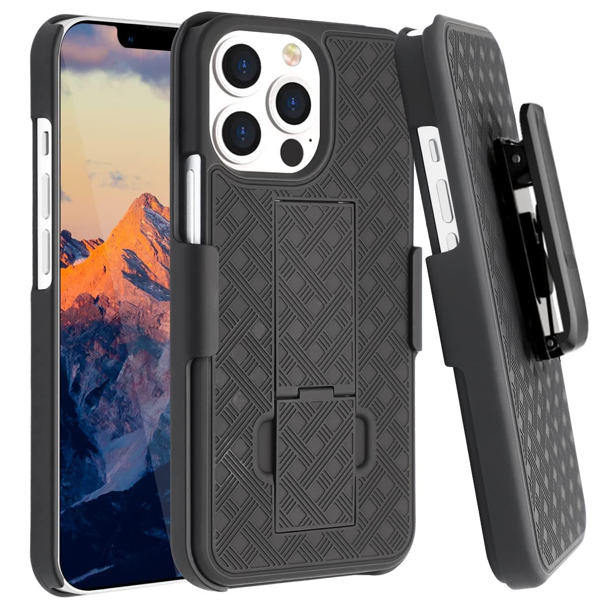 Fingic Compatible with iPhone 13 Pro 5G Belt Clip Holster Case Slim Combo Shell with Kickstand Swivel Belt Clip Holster Rugged Protective Cover for iPhone 13 Pro 5G 6.1 inch (2021) - Black