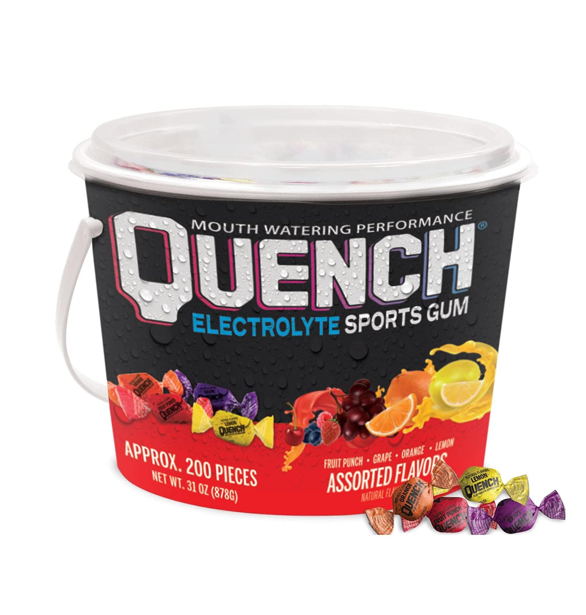 Quench Chewing Gum: Sports Team Bucket / 200 pieces per bucket (Lemon, Fruit, Orange and Grape)