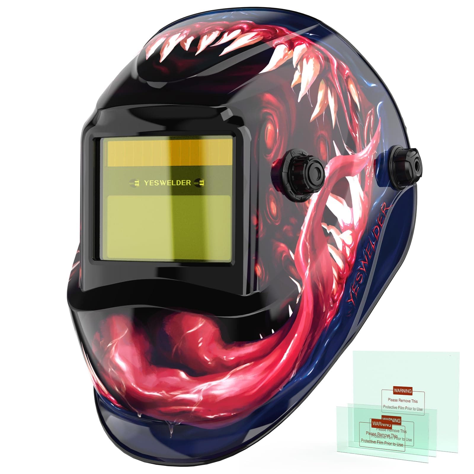 YESWELDER Auto Darkening Welding Helmet, Blue Light Blocking, 1/1/1/1 True Color Solar Powered Welding Hood with 2 Arc Sensors, Wide Shade 3.5/9-13 Welder Mask for TIG MIG ARC and Grind