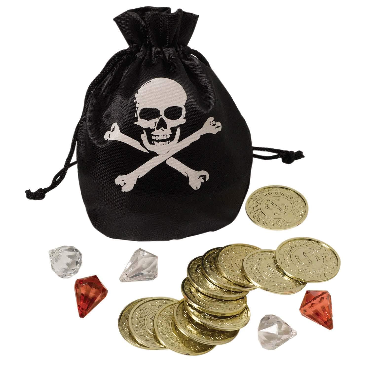 Amscan 840852-55 Pirate Treasure Coin Pouch Kit Fancy Dress Doubloons and Gems Prop (11cm x 13.5cm)