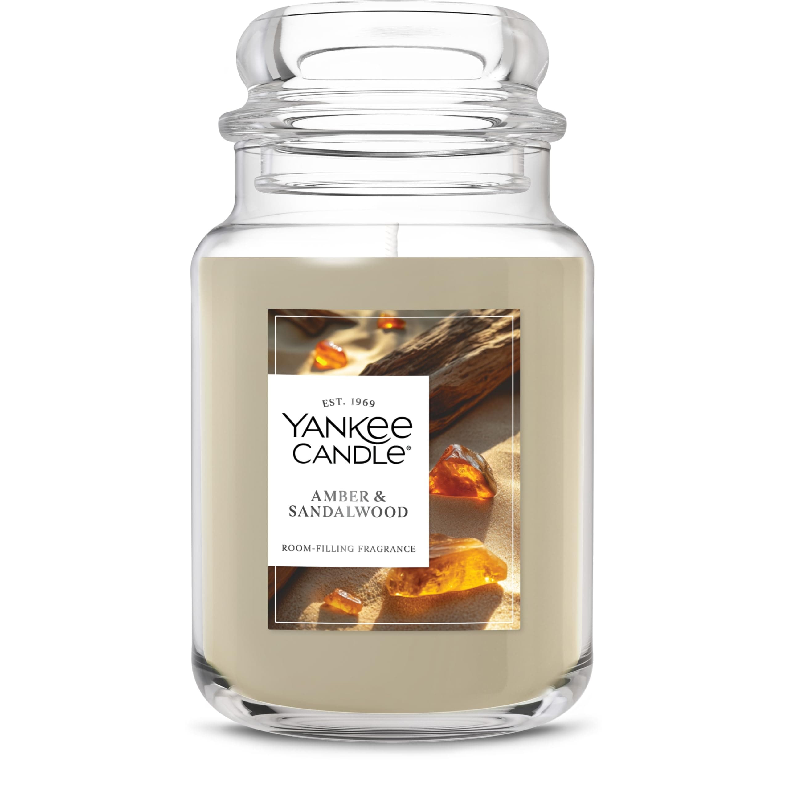 Amber & Sandalwood, Scented Candle, 22oz Large Jar with up to 150 Hour Burn Time, Giftable