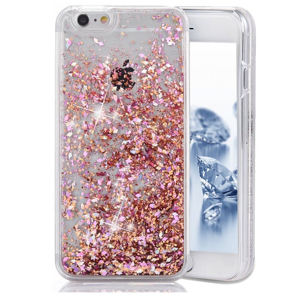 iPhone 5C Case,iPhone 5C Cover,iPhone 5C Bling Case,PHEZEN 3D Creative Design Shiny Quicksand Moving Bling Glitter Sparkle Love Heart Flowing Clear Hard Case for iPhone 5C - Pink Diamonds