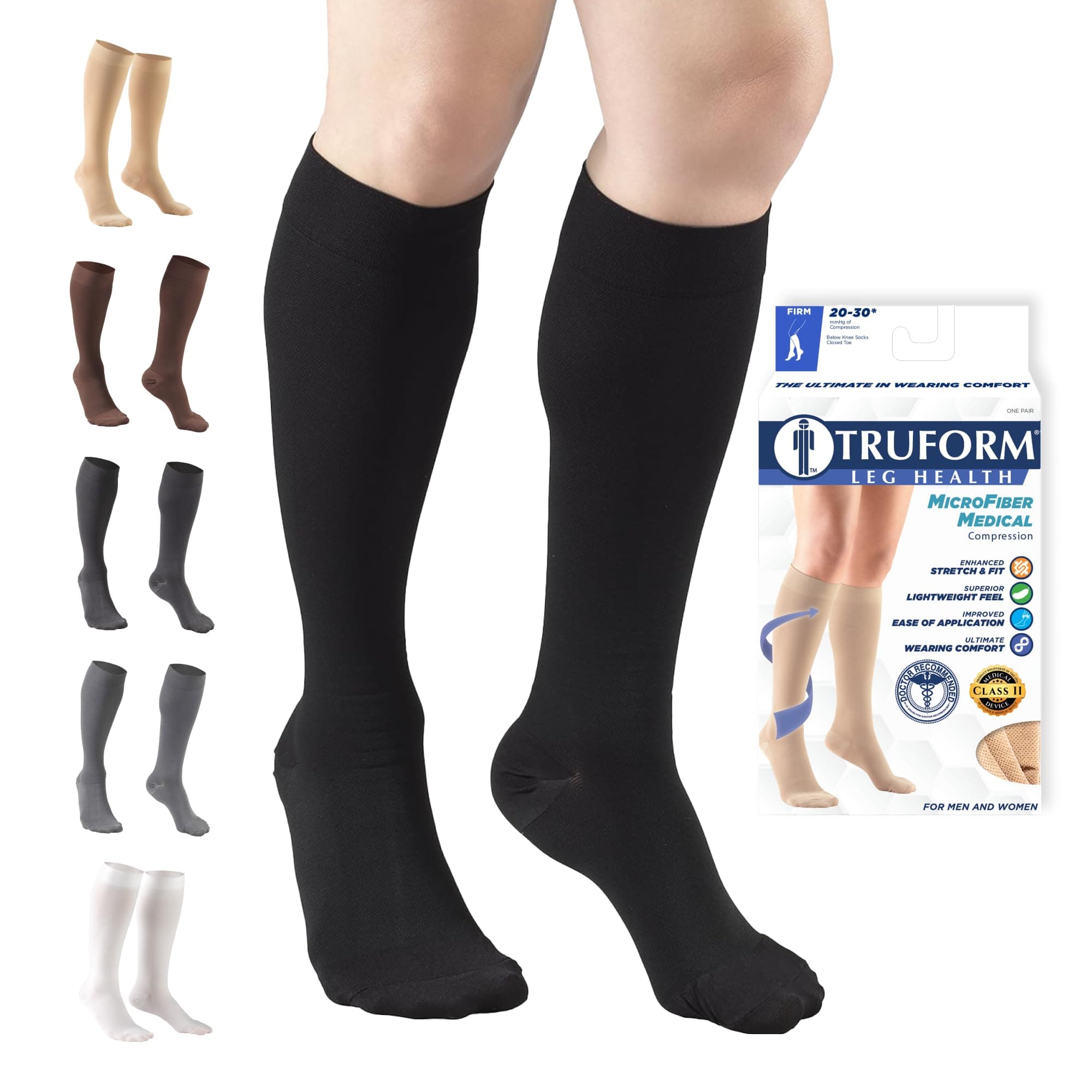 20-30 mmHg Compression Stockings for Men and Women Knee High Length Closed Toe, Black, Large