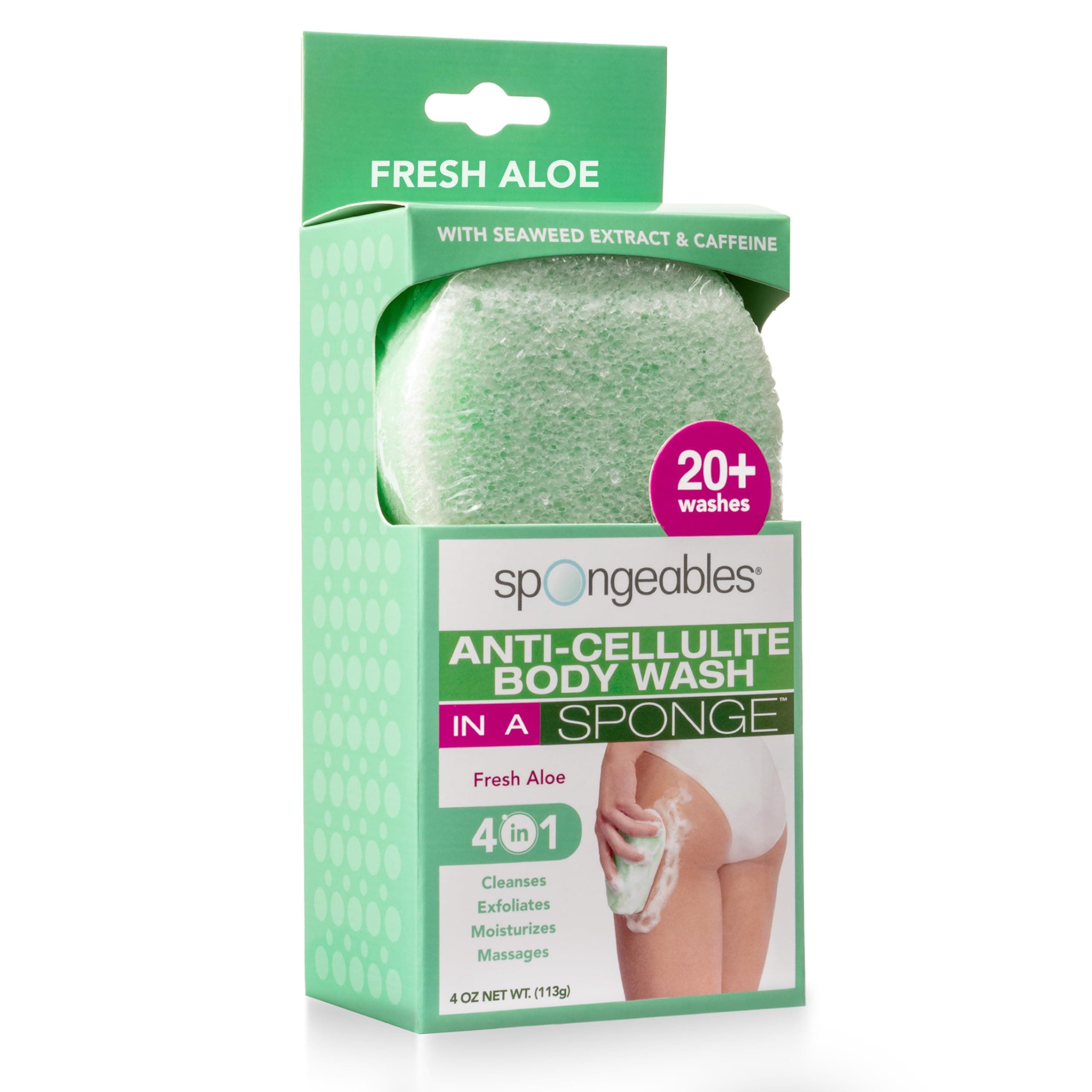 Spongeables Anti-Cellulite Body Wash in a Sponge, Moisturizer and Exfoliator, 20+ Washes