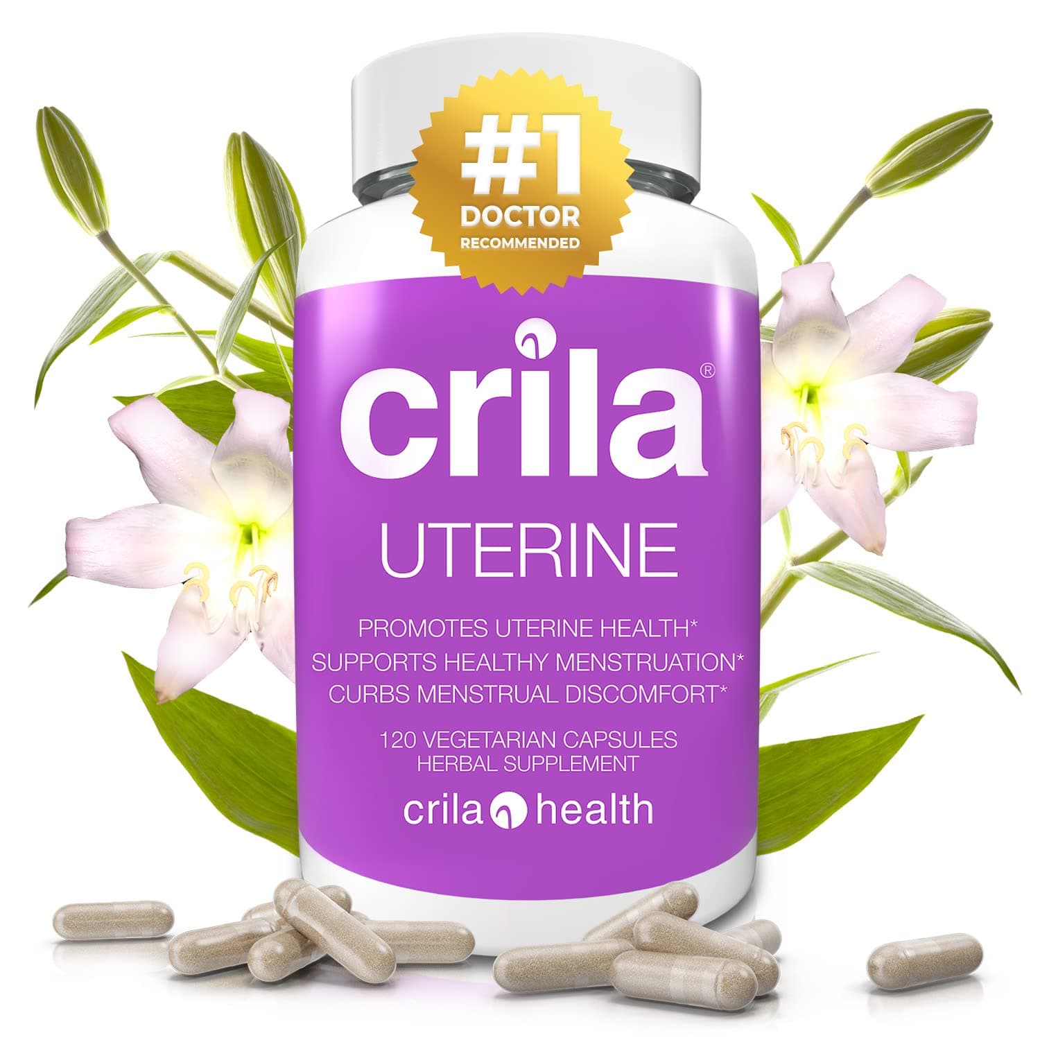 Patented Uterine Supplements for Women's Uterus & Ovarian Health, 120 Capsules. Natural Relief from Period Cramps, Menstrual Discomfort, PMS. No Estrogen.
