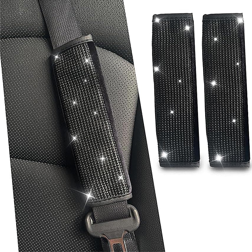 JDDRY 2-Pack Bling Seat Belt Covers,Bling Seat Belt Covers for Womens,Car Seat Belt Strap Cover Shoulder Pad,Universal Car Interior Accessories Fit for Car/Truck/SUV(Black,2PC)