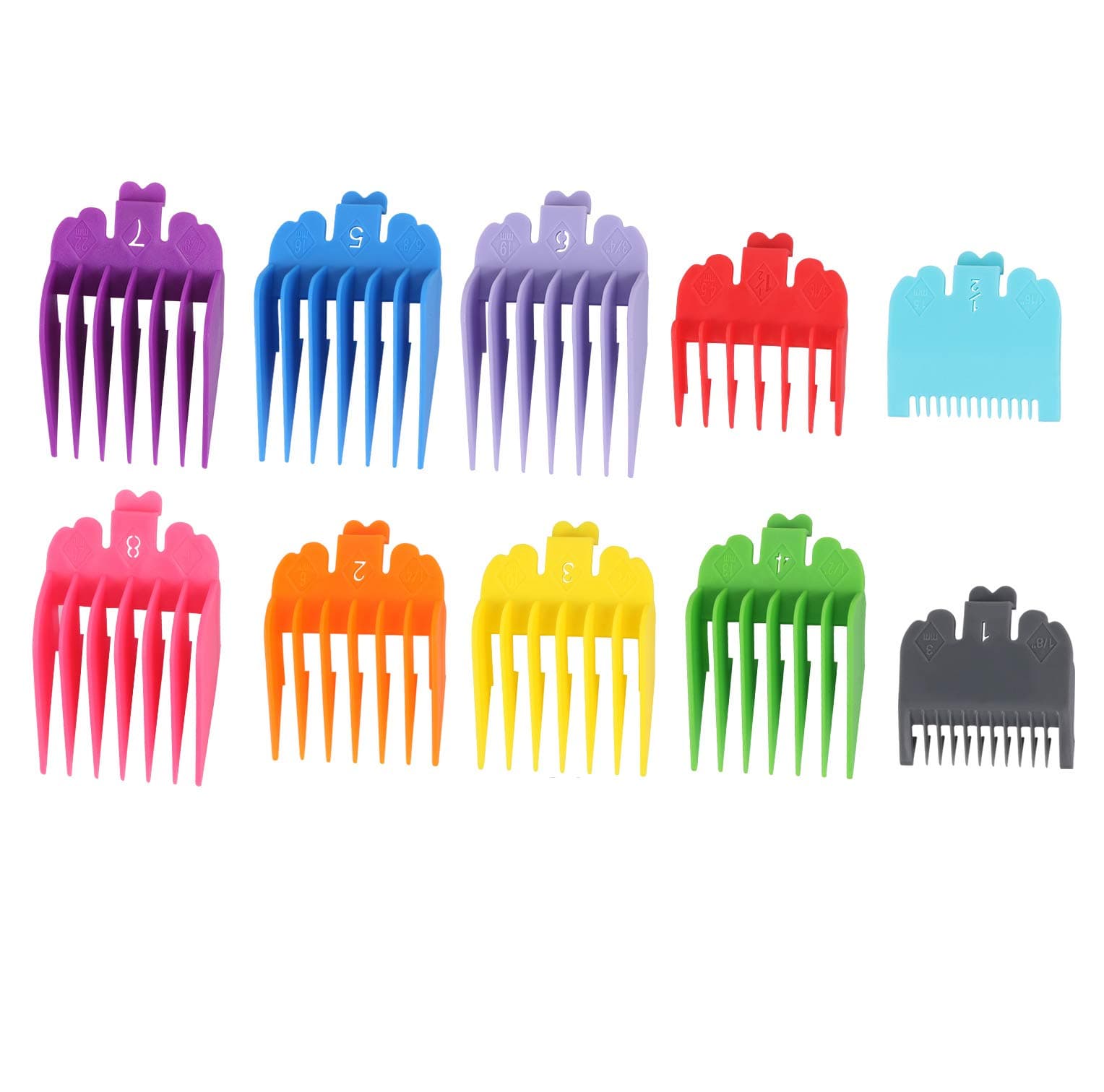 10 Pcs Colorful Professional Hair Clipper Combs Guides 1/16” to 1”,Attachment Guide Combs Replacement Guards Set for WahI Clippers/Trimmers