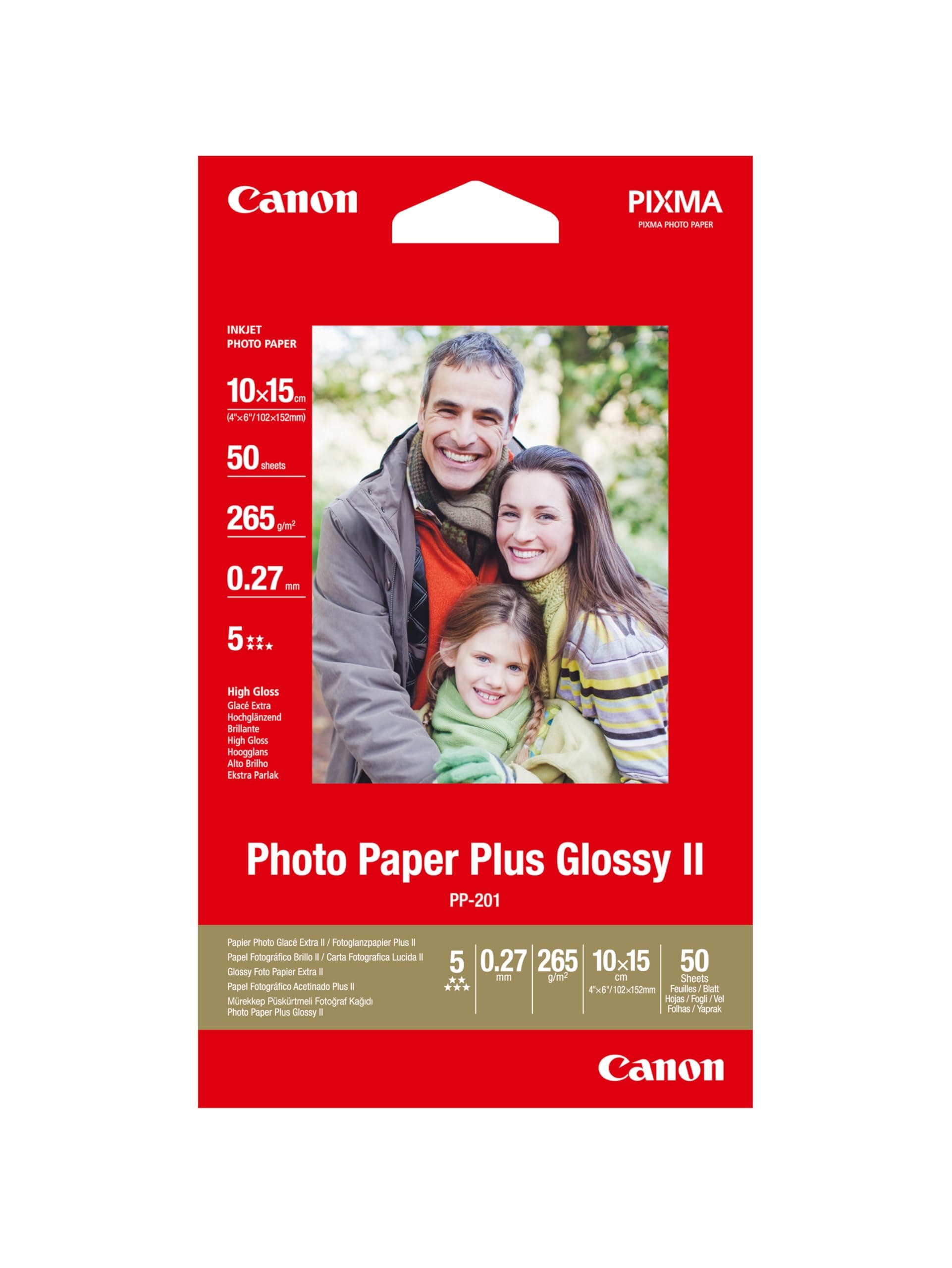 PP-201 Glossy II Photo Paper Plus 4x6" (50 Sheets) - Ideal for Photo Printing, High-Gloss Finish - Durable Prints, Instant Touch-Dry - Compatible with Canon Inkjet Printers