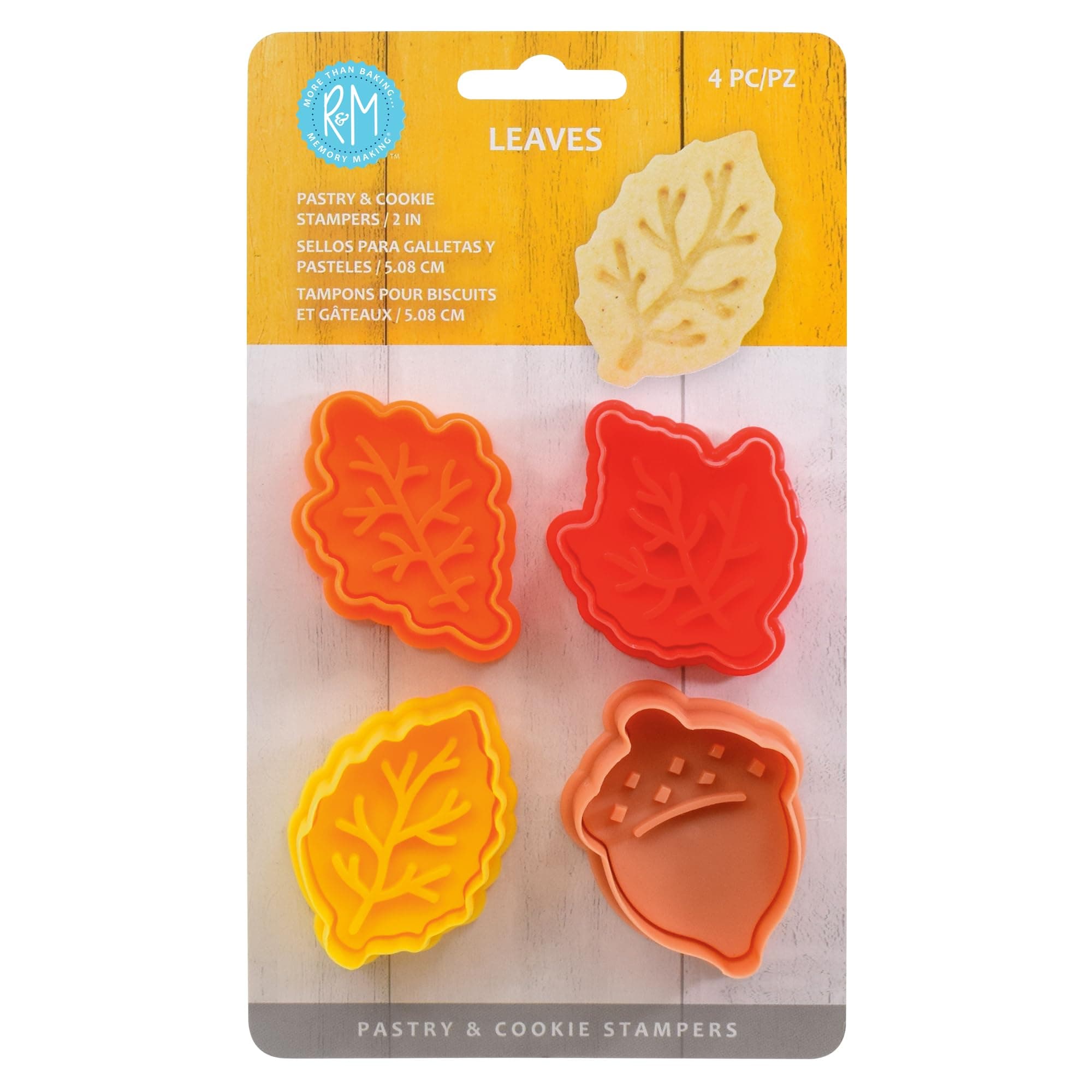 Fall Leaves Collection Pastry & Cookie Cutter set of 4. Assorted Colors and Designs, Leaves, Autumn, Acorn. 2 Inches Assorted Plastic Cookie Cutters