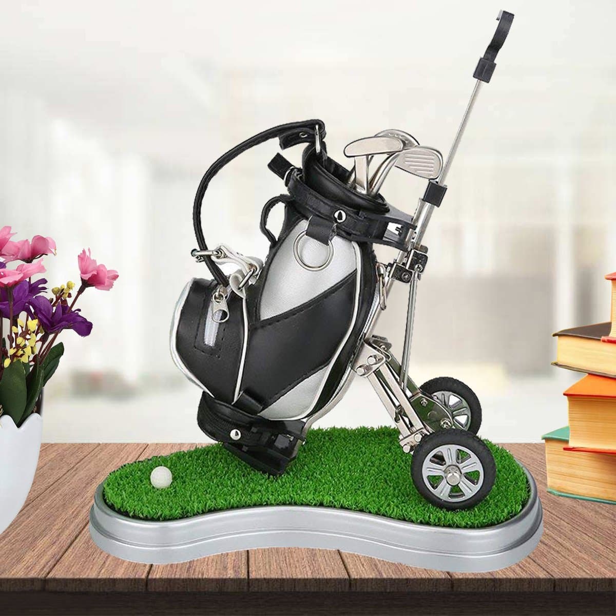 Golf Gift Golf Pens Holder, Golf Bag Holder with 3 Pieces Aluminum Pen Golf Bag Pencil Holder for Men