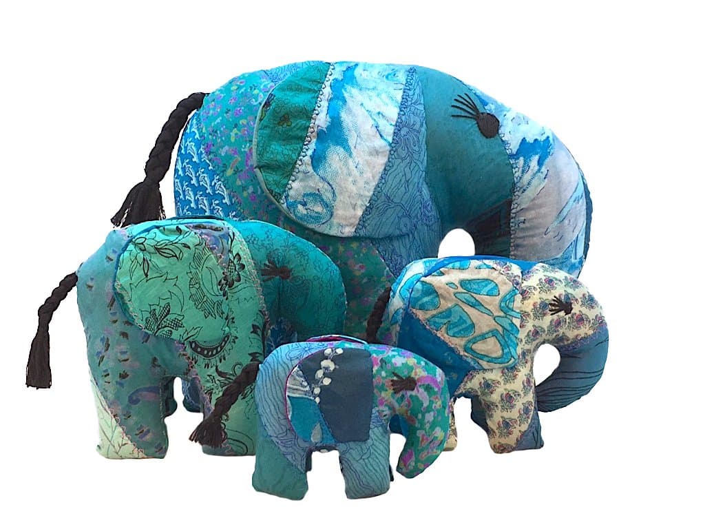 Silk Sari Stuffed Elephant - 8 inches x 10 inches Jumbo Size - Stuffed Animal Toy - Made from Recycled Indian Silk Sari Fabric (Teal)
