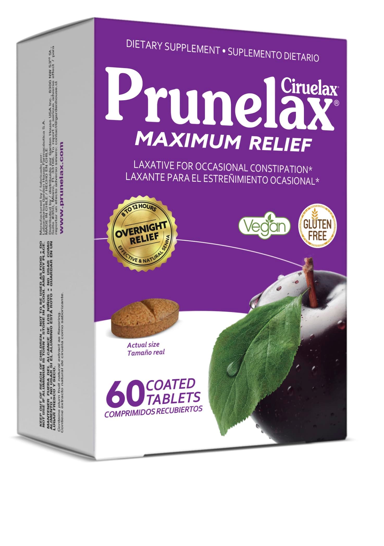 Prunelax Ciruelax Natural Laxative Maximum Relief Tablets, 60Count, Pack of 6