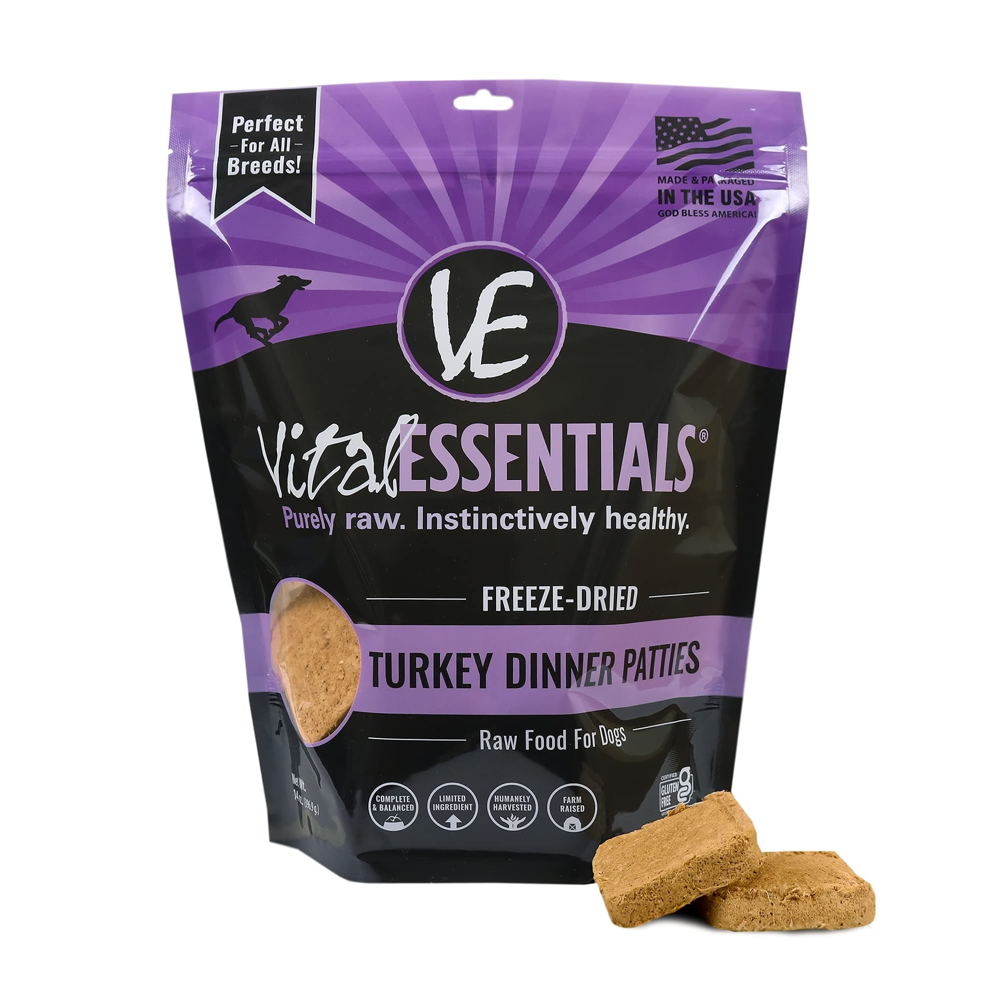 Vital Essentials Freeze Dried Dog Food, Turkey Dinner Patties 14 oz