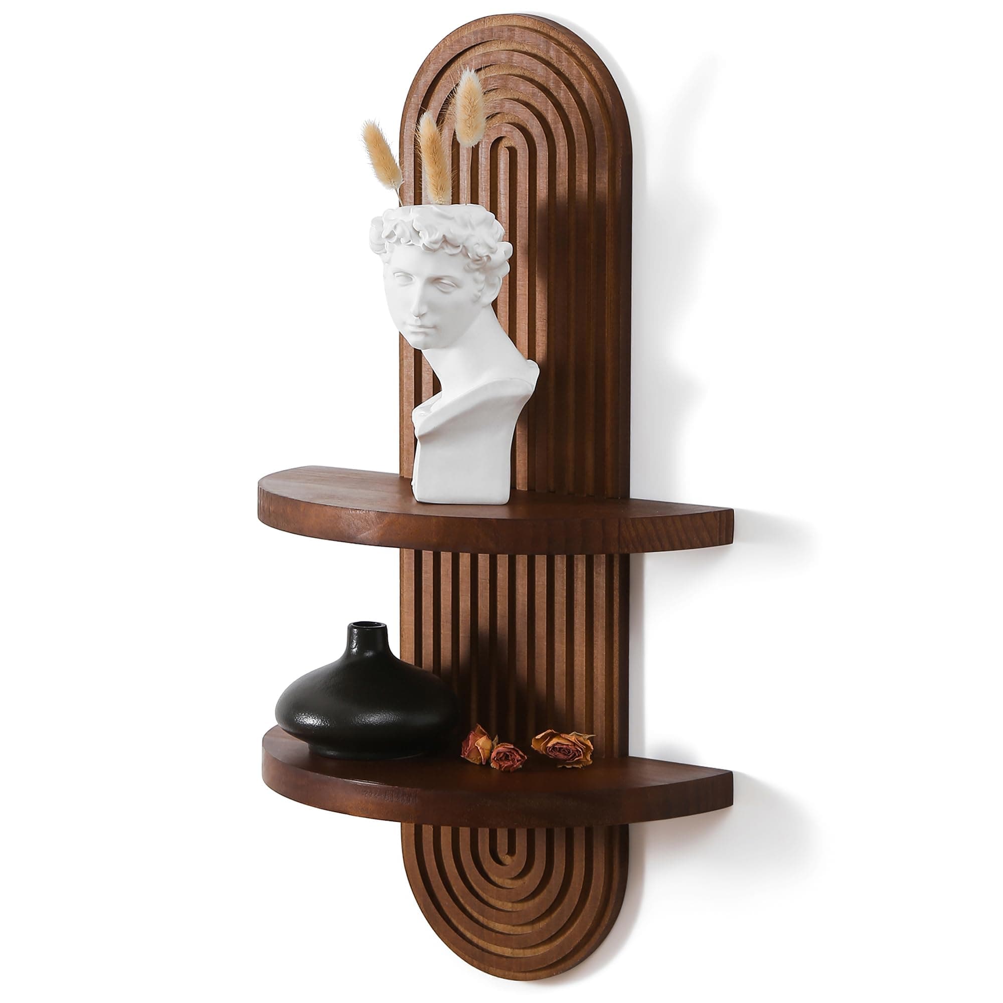 Modern Wall Shelf with Arched Wood Design Mid-Century Double Floating Rainbow Shelves for Indoor Decoration Holding Planter Ornaments, 22 x 11.6 Inch (Walnut)