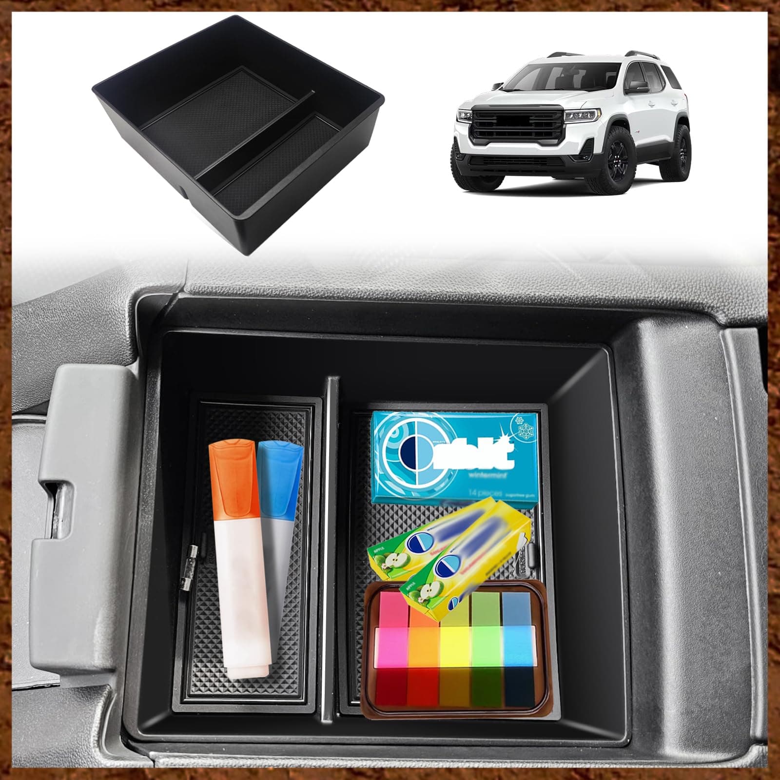 Muslogy Center Console Organizer Compatible with GMC Acadia 2017-2022 2023 Accessories Acadia SL SLE SLT Denali AT4 Middle Console Storage Box Armrest Insert Tray ABS Material