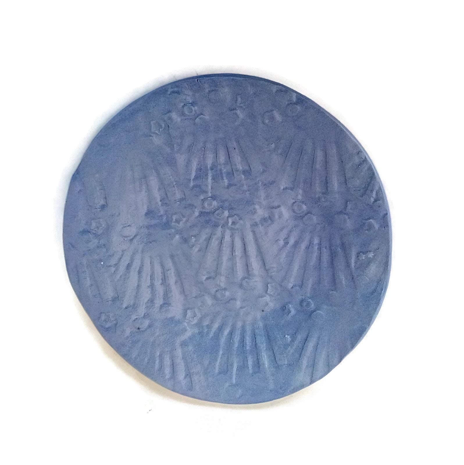 Blue Decorative Round Ceramic Plate, Textured Clay Serving Dish, Modern Unique Tableware