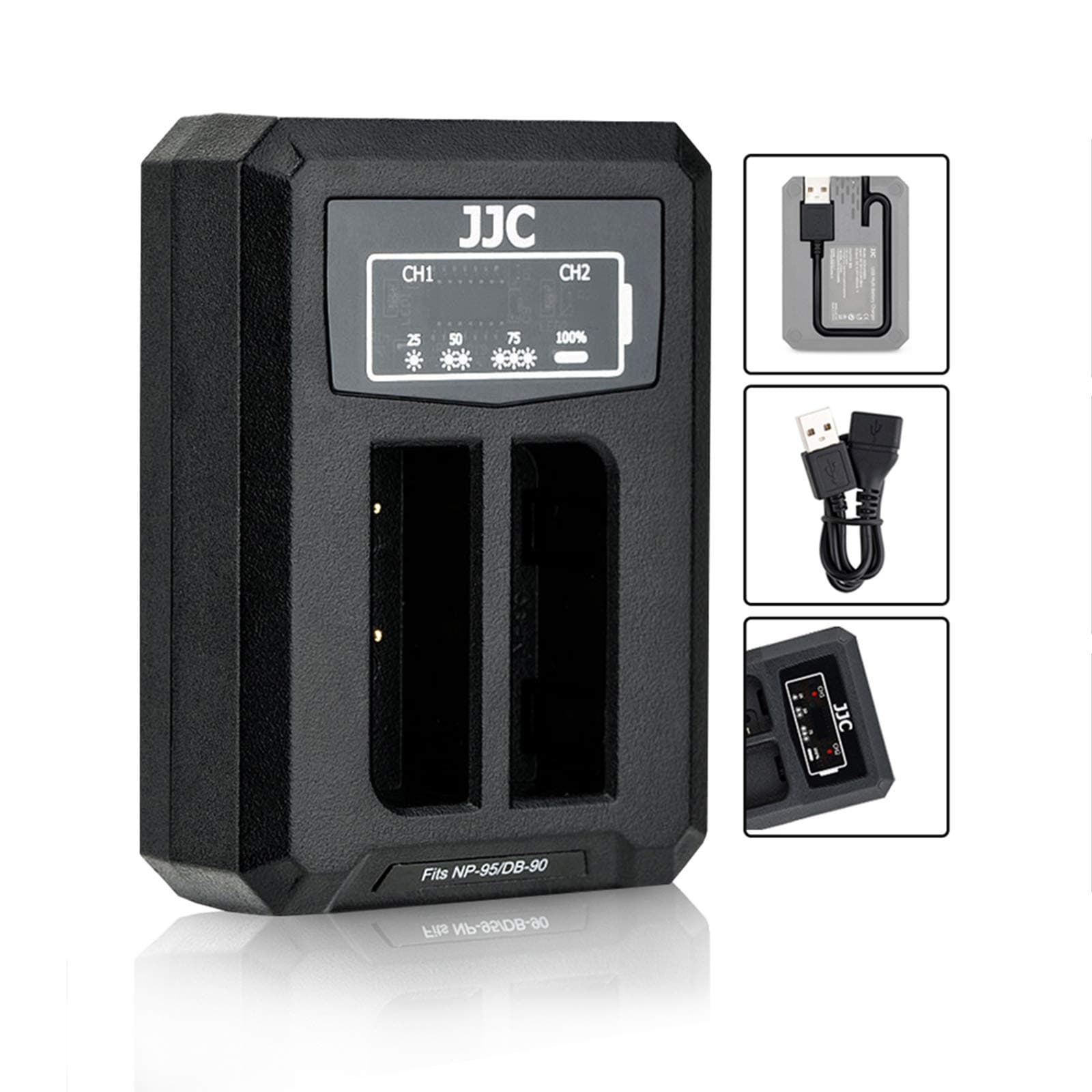 NP-95 USB Dual Battery Charger adapter for Fujifilm FinePix X100T, X100S, X100, X30, X-S1 Digital Camera Chargers for Fuji NP-95 Ricoh DB-90 Battery