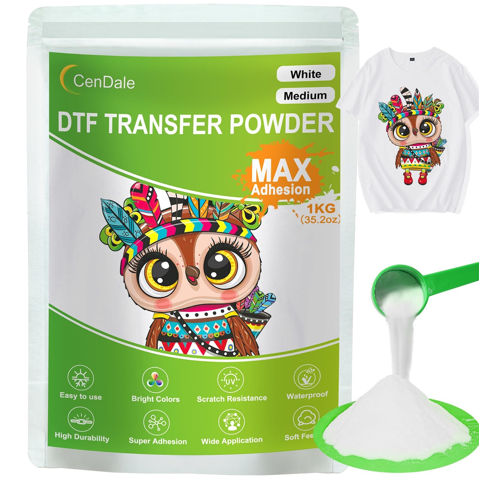 1000G White DTF Transfer Powder: Hot Melt Adhesive Digital DTF Transfer Powder for Sublimation, Ideal for All Fabrics Including Jeans and Cotton T-Shirts, Compatible with DTF and DTG Printers