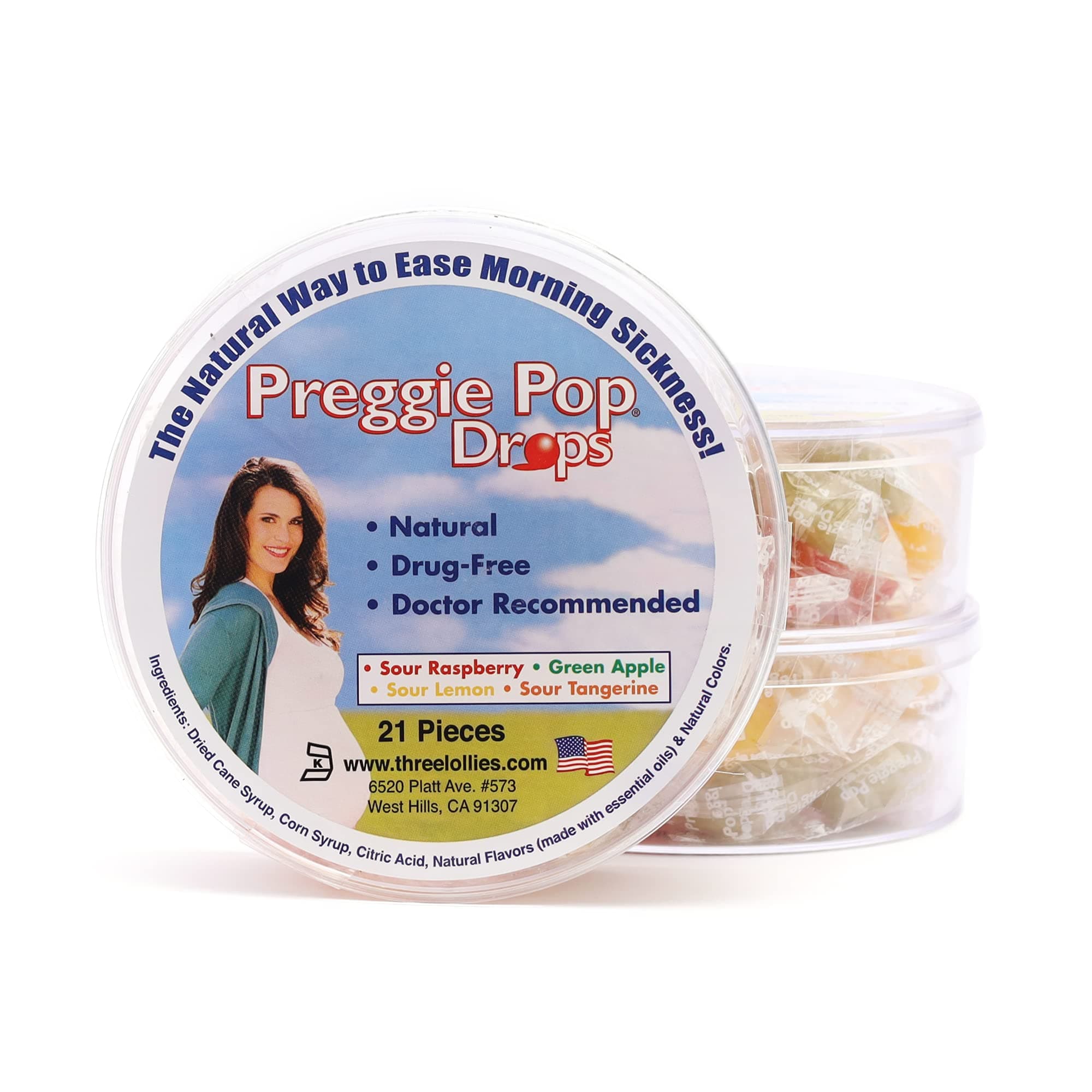 Preggie Pop Drops (Container) Assorted for Morning Sickness Relief, 3 Count by Three Lollies