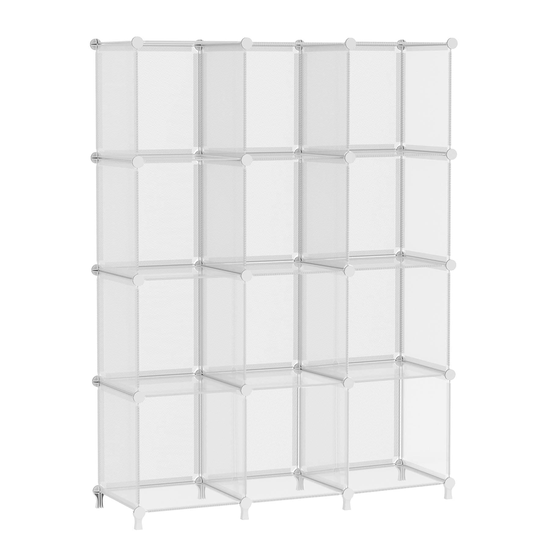 AWTATOS Cube Storage Organizer, Closet Organizers and Storage, 12 Cube Shelves Bookshelf, DIY Stackable Plastic Clothes Organizer Shelving for Bedroom, Home, Transparent Twill