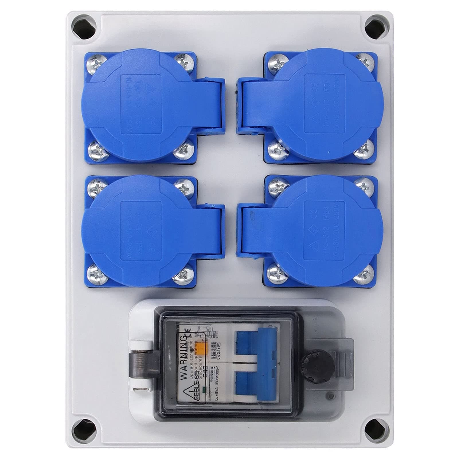 Waterproof Receptacle, Wall Socket 200‑250V 4 Position with 230V 40A 1P+N RCD for Power Supply