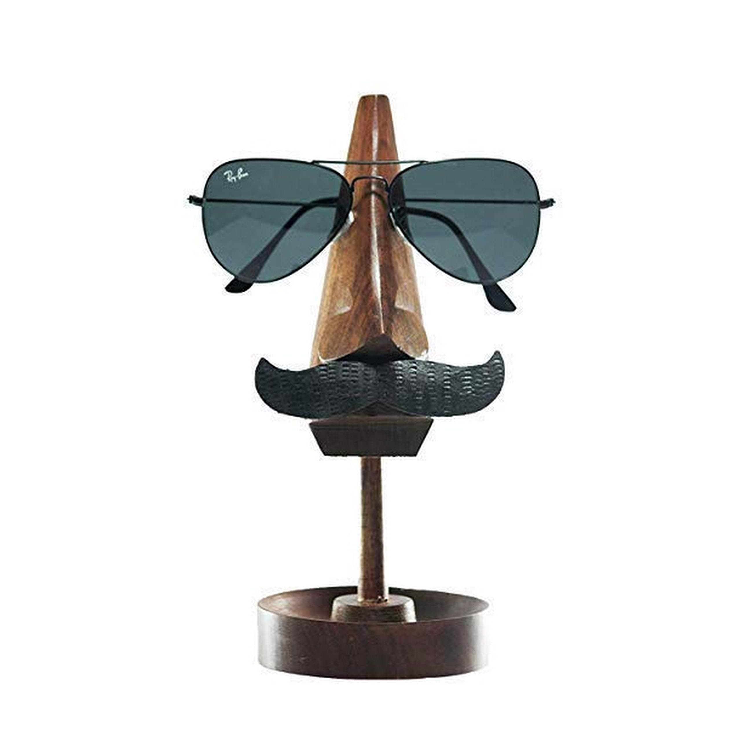 Eyeglass Holder Home Decor Stand with Nose and Mustache Spectacle Holder Plus Multi Utility Wooden Trinket Holder Display Stand (Coffee Brown)