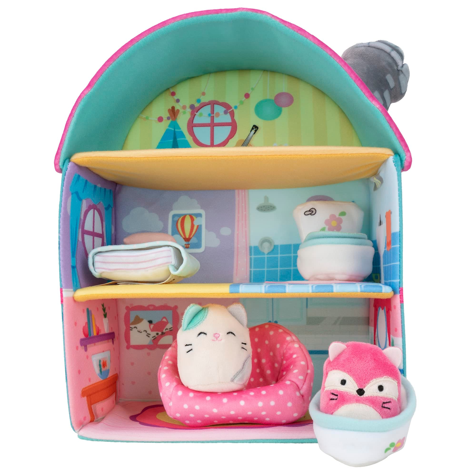 by Squishmallows Original Fifi’s Cottage Townhouse, Two 2” Soft Mini-Squishmallow and 4 Plush Furniture Accessories, Marshmallow-soft Plush Toys, 3 Floors to explore