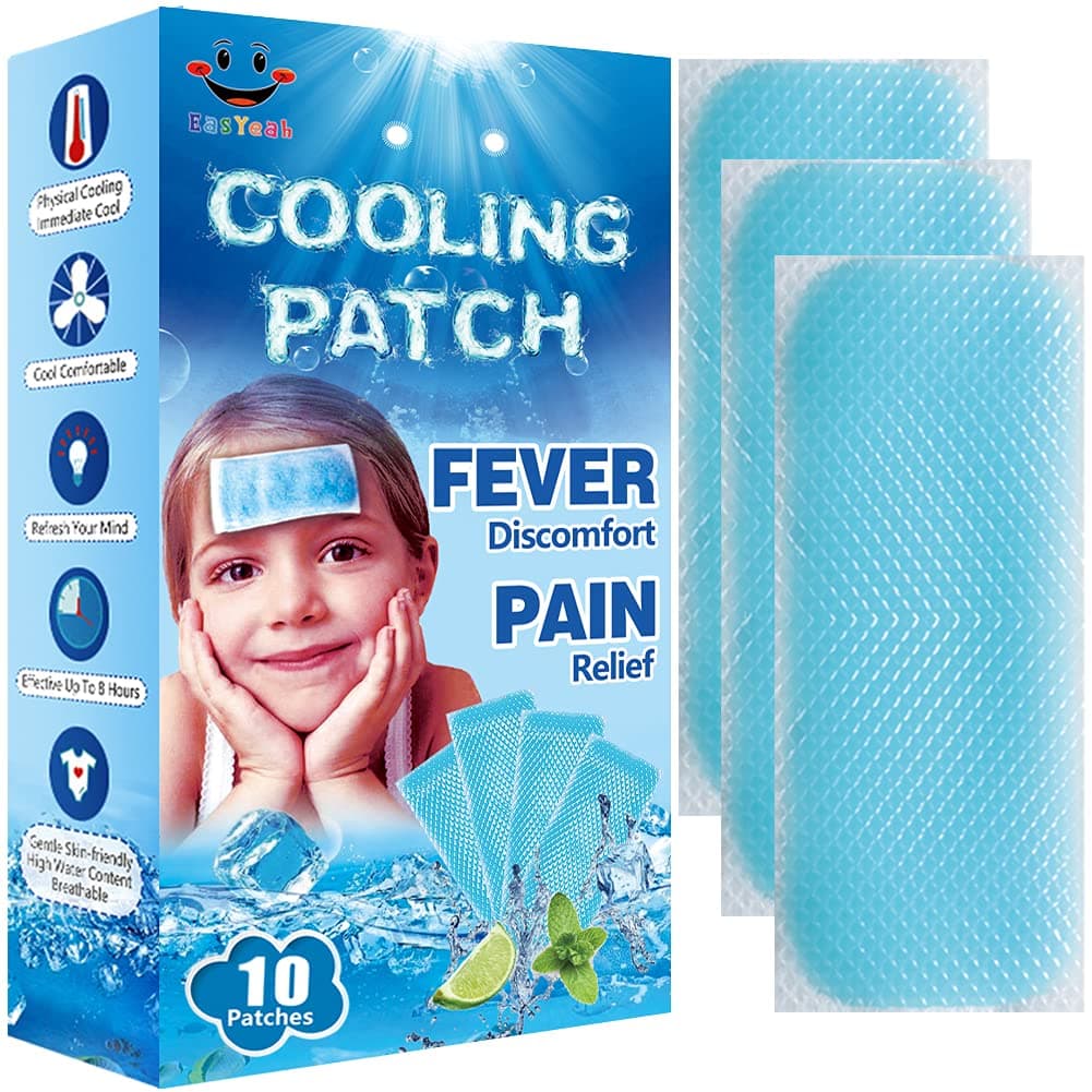 Kids Cooling Patches for Fever Discomfort & Pain Relief, Cooling Relief Fever Reducer, Soothe Headache Pain, Pack of 10