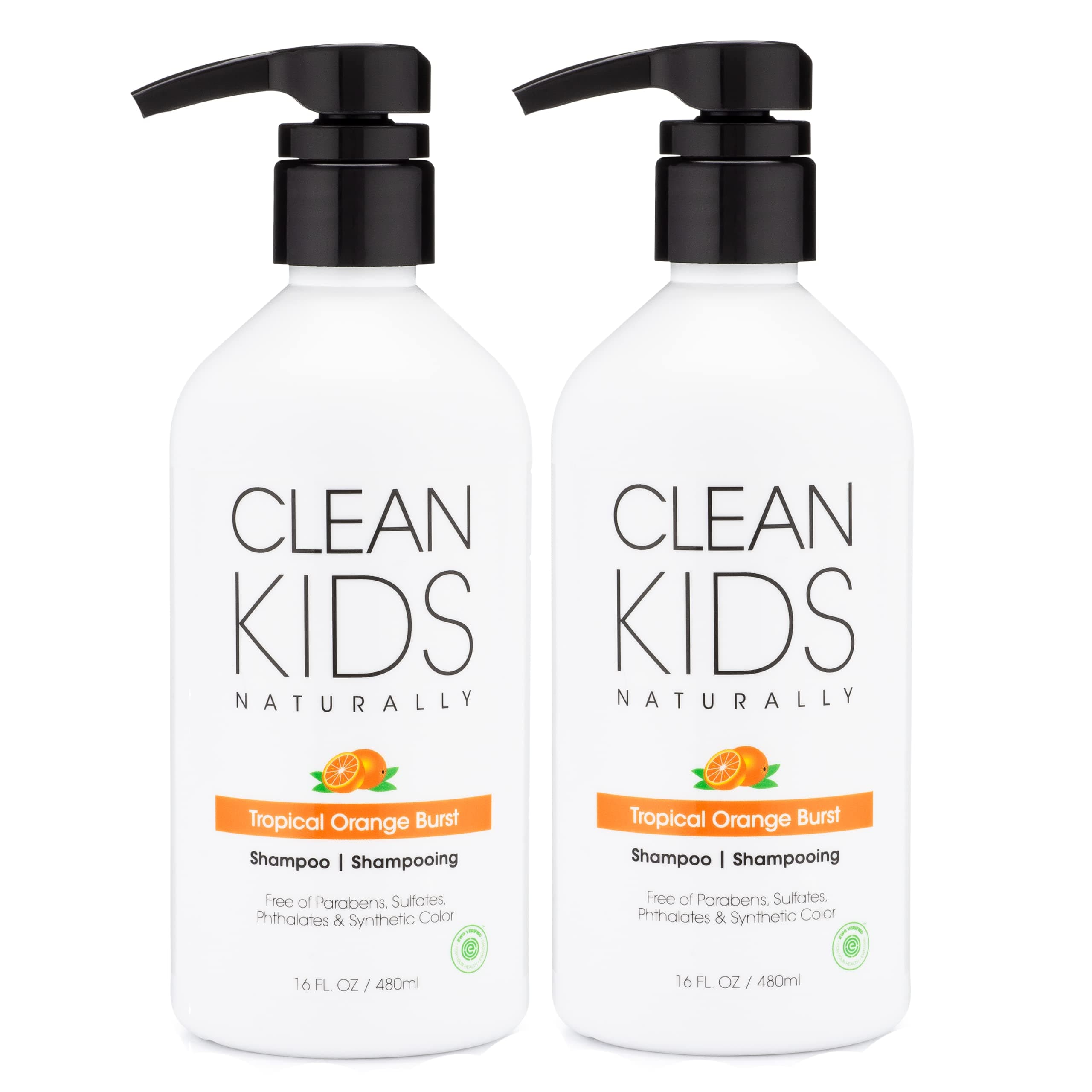 Clean Kids Naturally Tropical Shampoo- EWG Verified, All-Natural, Coconut-free, Gluten-free, Vegan, and Cruelty-free, Paraben-Free (2 Bottles, Orange Burst)