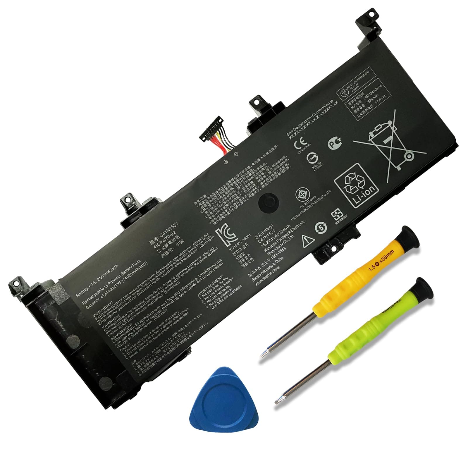 C41N1531 Laptop Battery Replacement for ASUS ROG GL502VS GL502VY GL502VS-1A GL502VY-DS71 Strix GL502VS-FY032T G502VY-FY065T Series 0B200-01940100 15.2V 62Wh 4-Cell