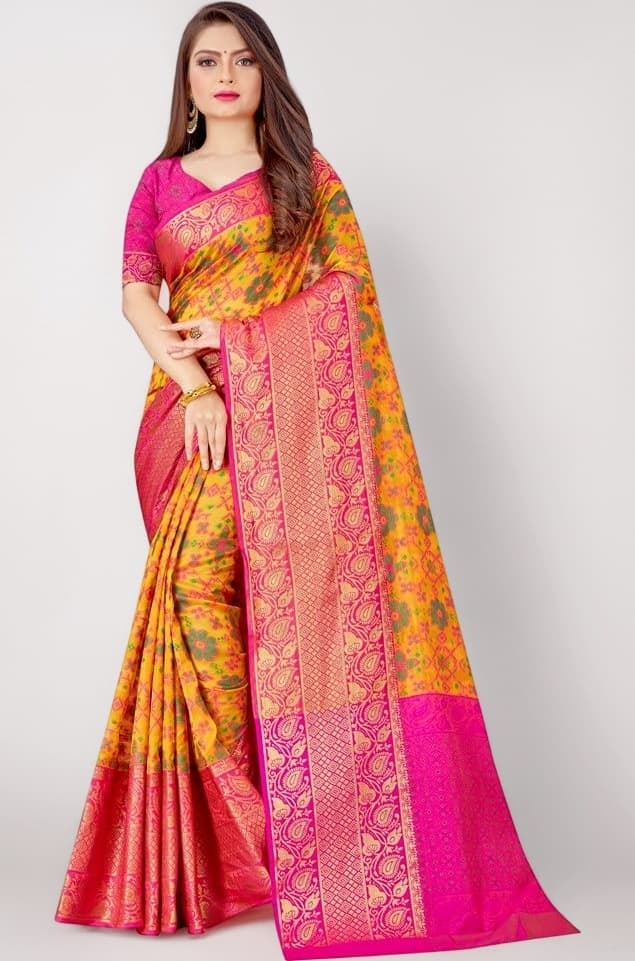 Women's kanjivaram banarasi silk saree for festival Wedding silk with rich pallu Design sarees for women with Unstitched blouse piece